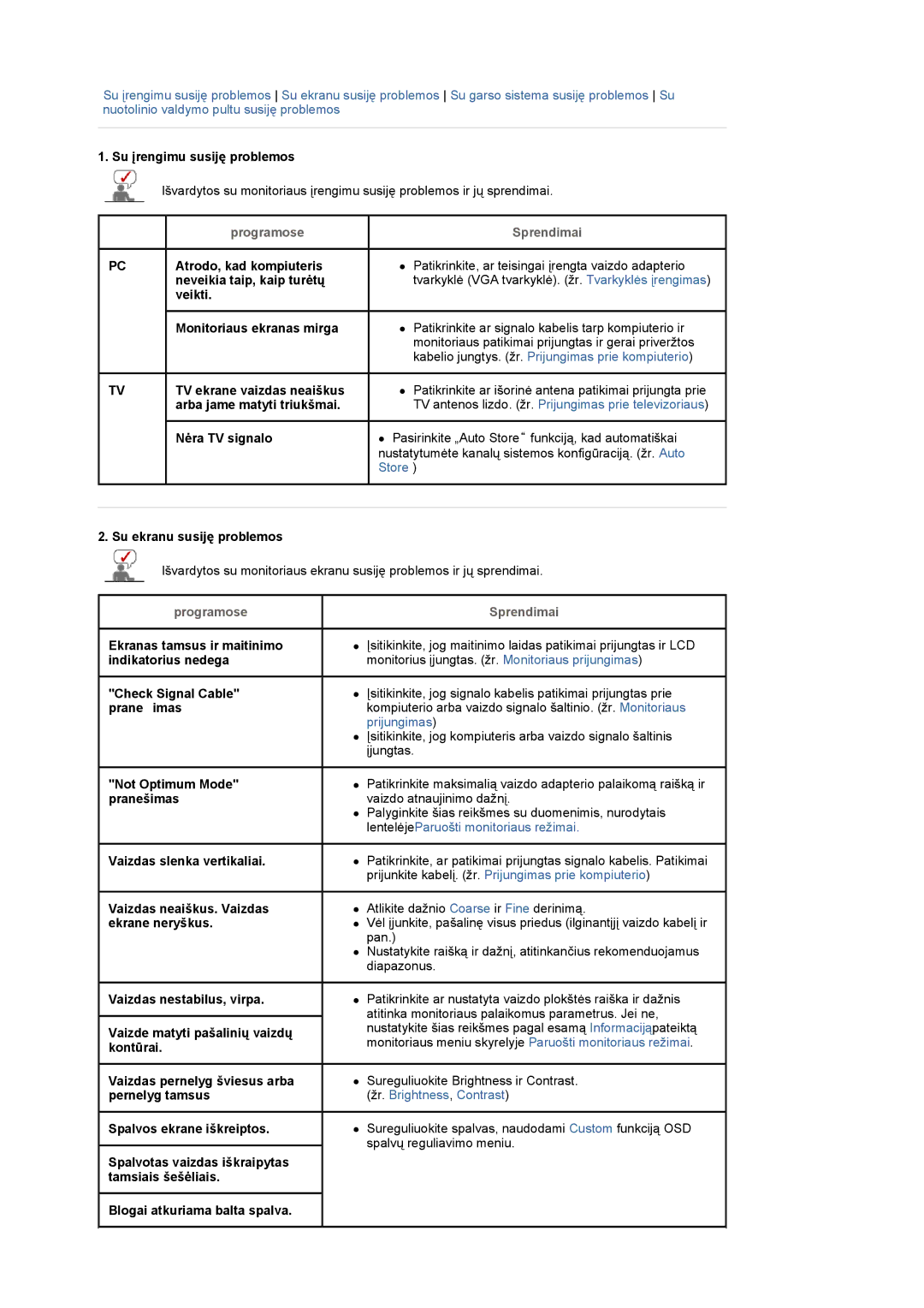 Samsung LS22CRASB/EDC manual Programose, Sprendimai 