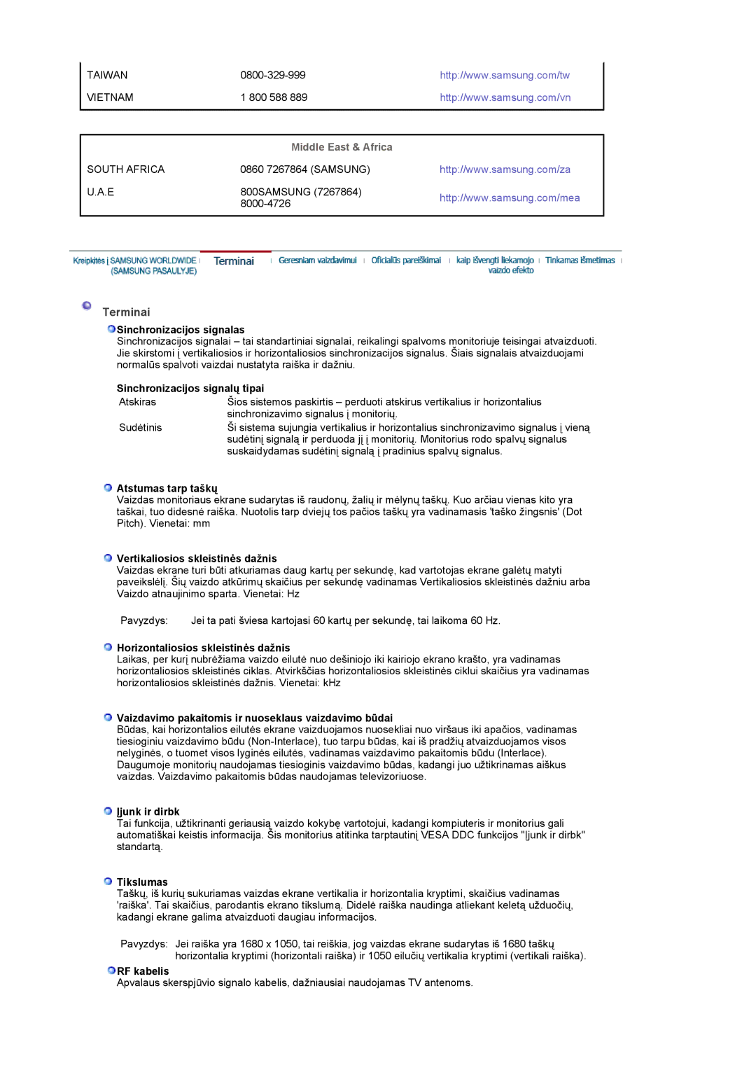 Samsung LS22CRASB/EDC manual Terminai, Middle East & Africa 