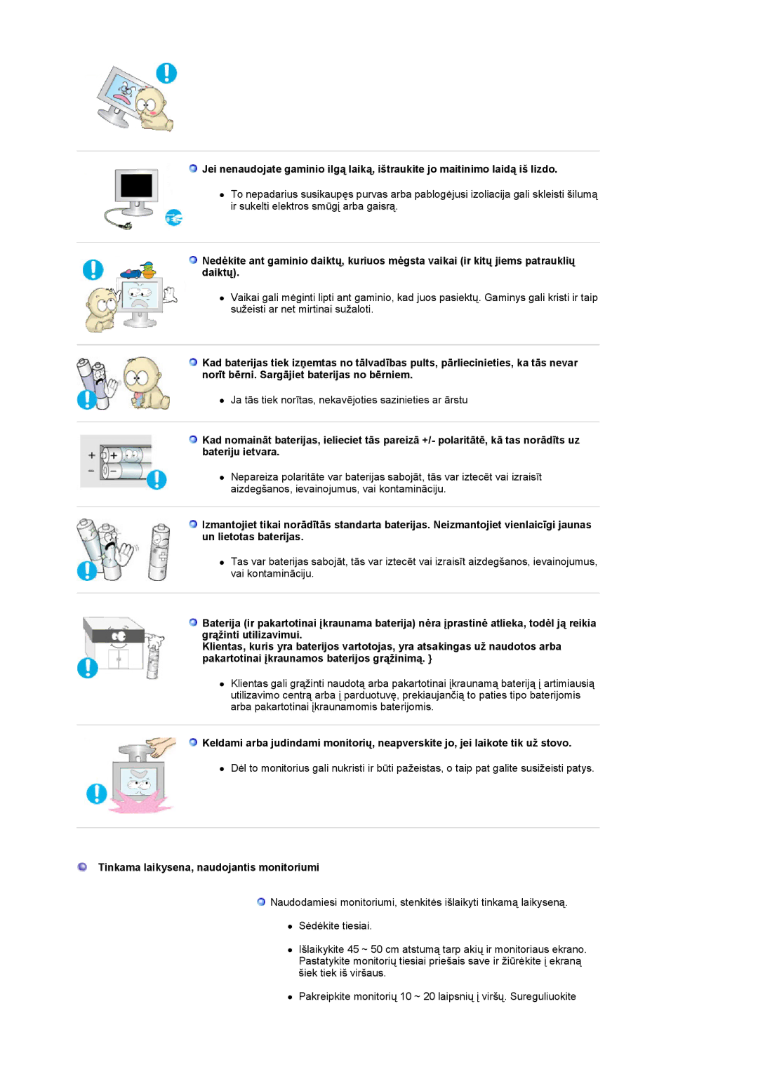 Samsung LS22CRASB/EDC manual Tinkama laikysena, naudojantis monitoriumi 