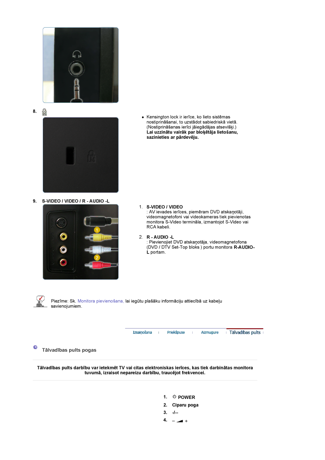 Samsung LS22CRASB/EDC manual Tālvadības pults pogas, Video / Video / R Audio -L 