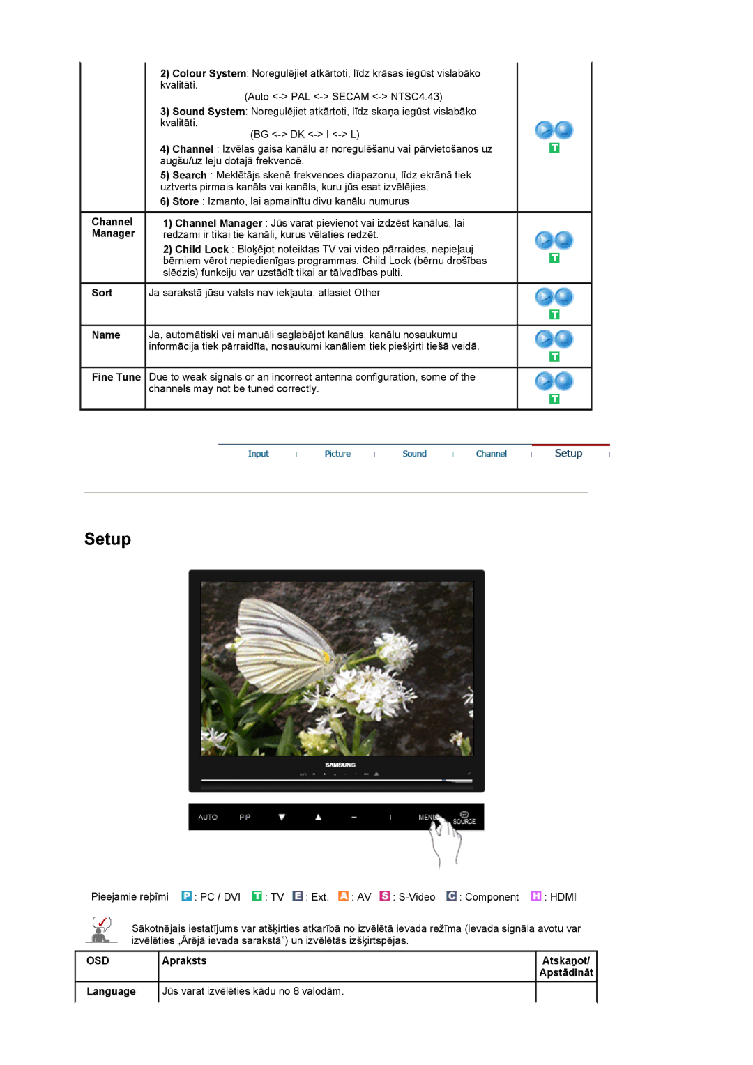 Samsung LS22CRASB/EDC manual Sort Name Fine Tune, Language Jūs varat izvēlēties kādu no 8 valodām 