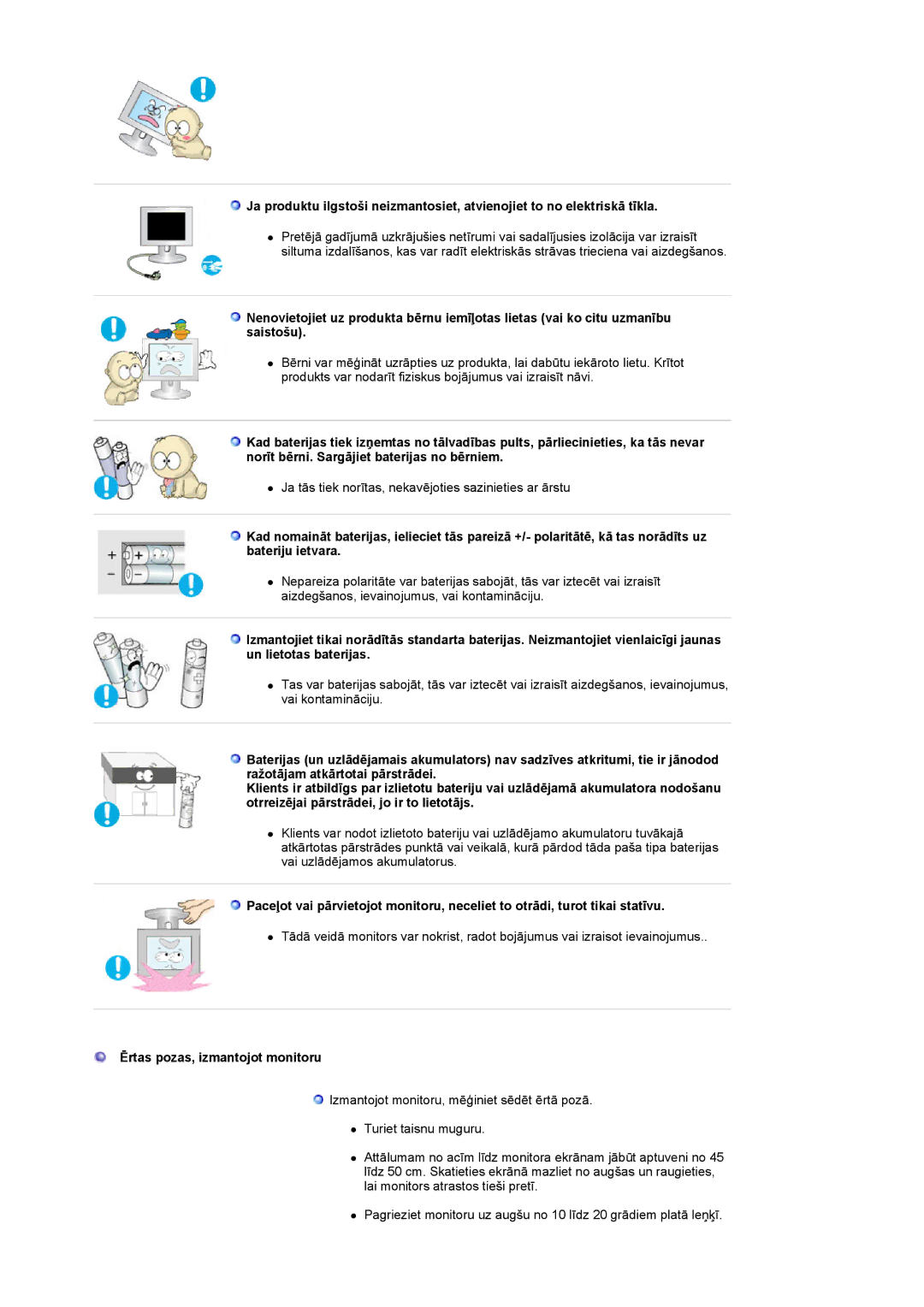 Samsung LS22CRASB/EDC manual Ērtas pozas, izmantojot monitoru 