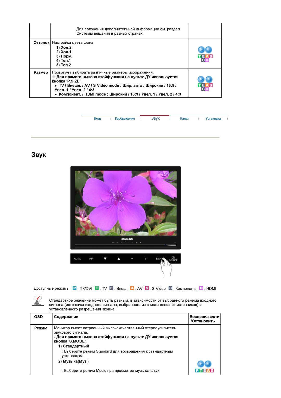 Samsung LS22CRASB/EDC manual Хол.2 Хол.1 Норм Теп.1 Теп.2, МузыкaМуз 