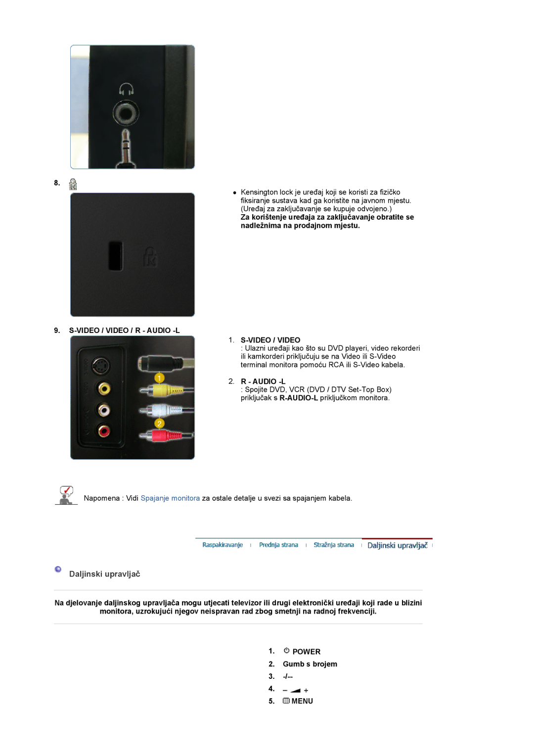 Samsung LS22CRASB/EDC manual Daljinski upravljač, Video / Video / R Audio -L 