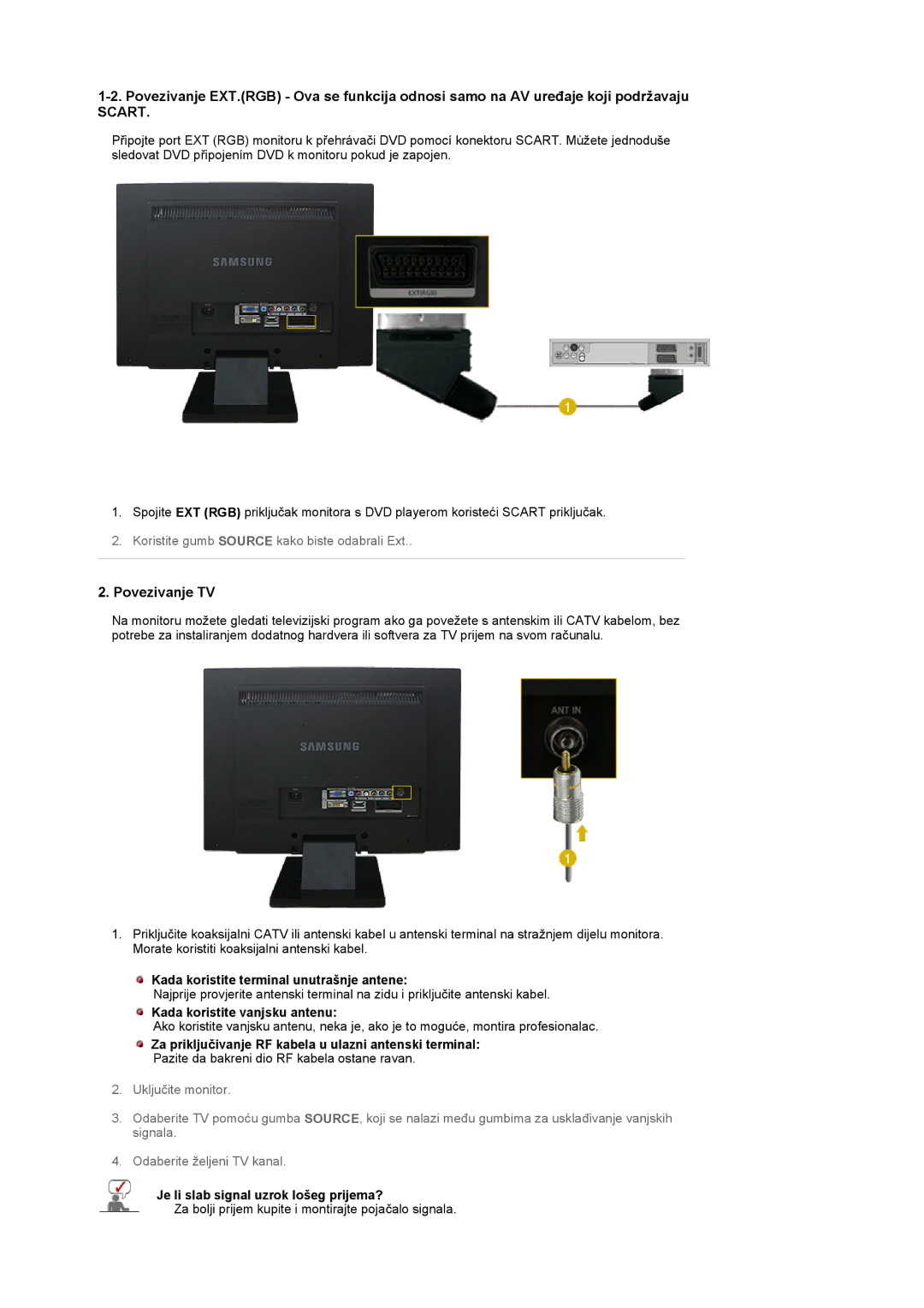 Samsung LS22CRASB/EDC manual Povezivanje TV, Kada koristite terminal unutrašnje antene, Kada koristite vanjsku antenu 