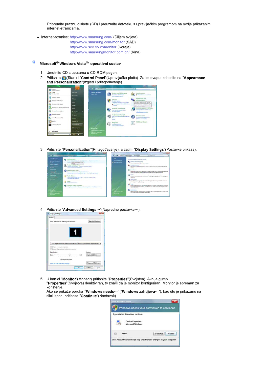 Samsung LS22CRASB/EDC manual Microsoft Windows Vista operativni sustav 