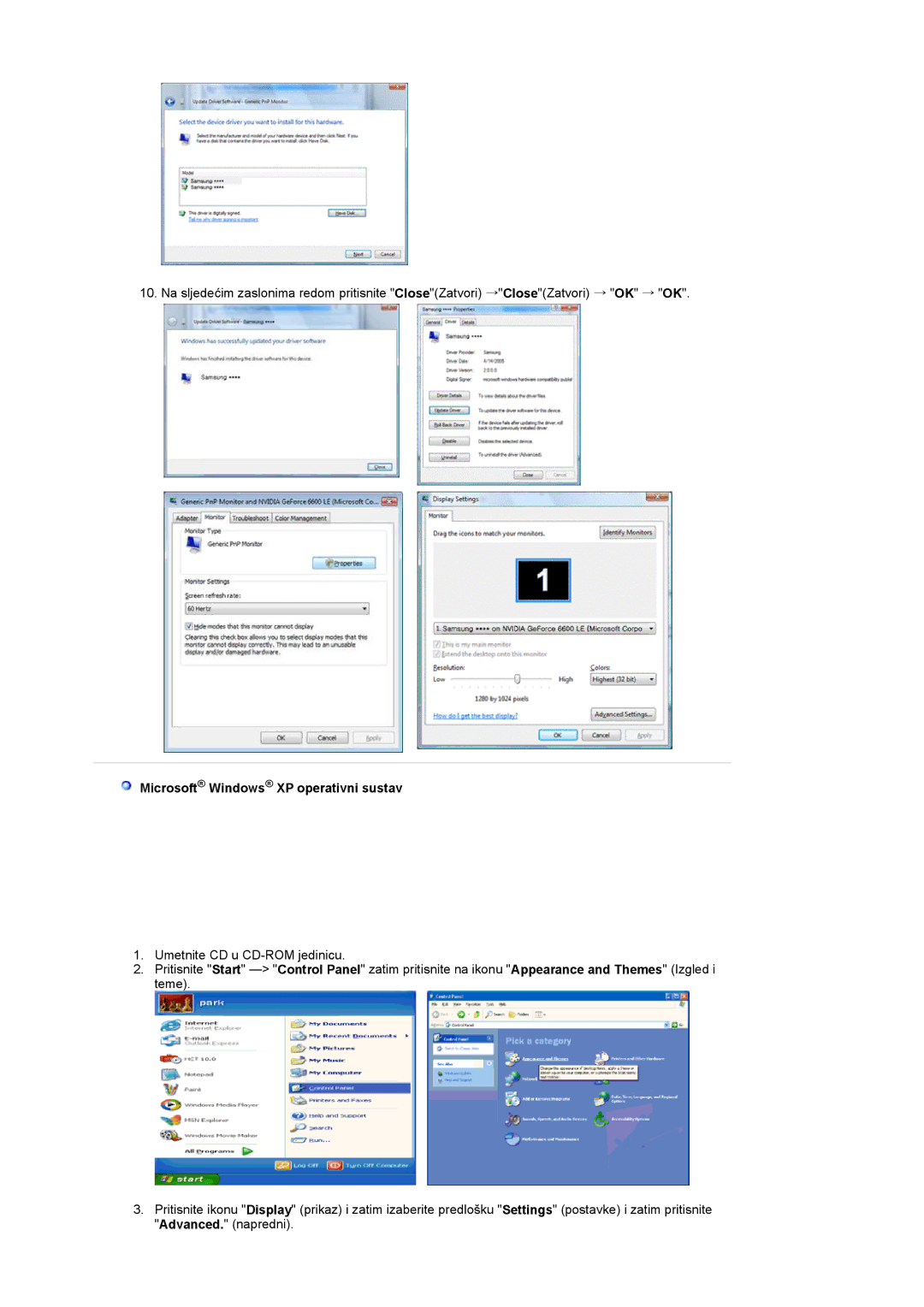 Samsung LS22CRASB/EDC manual Microsoft Windows XP operativni sustav 