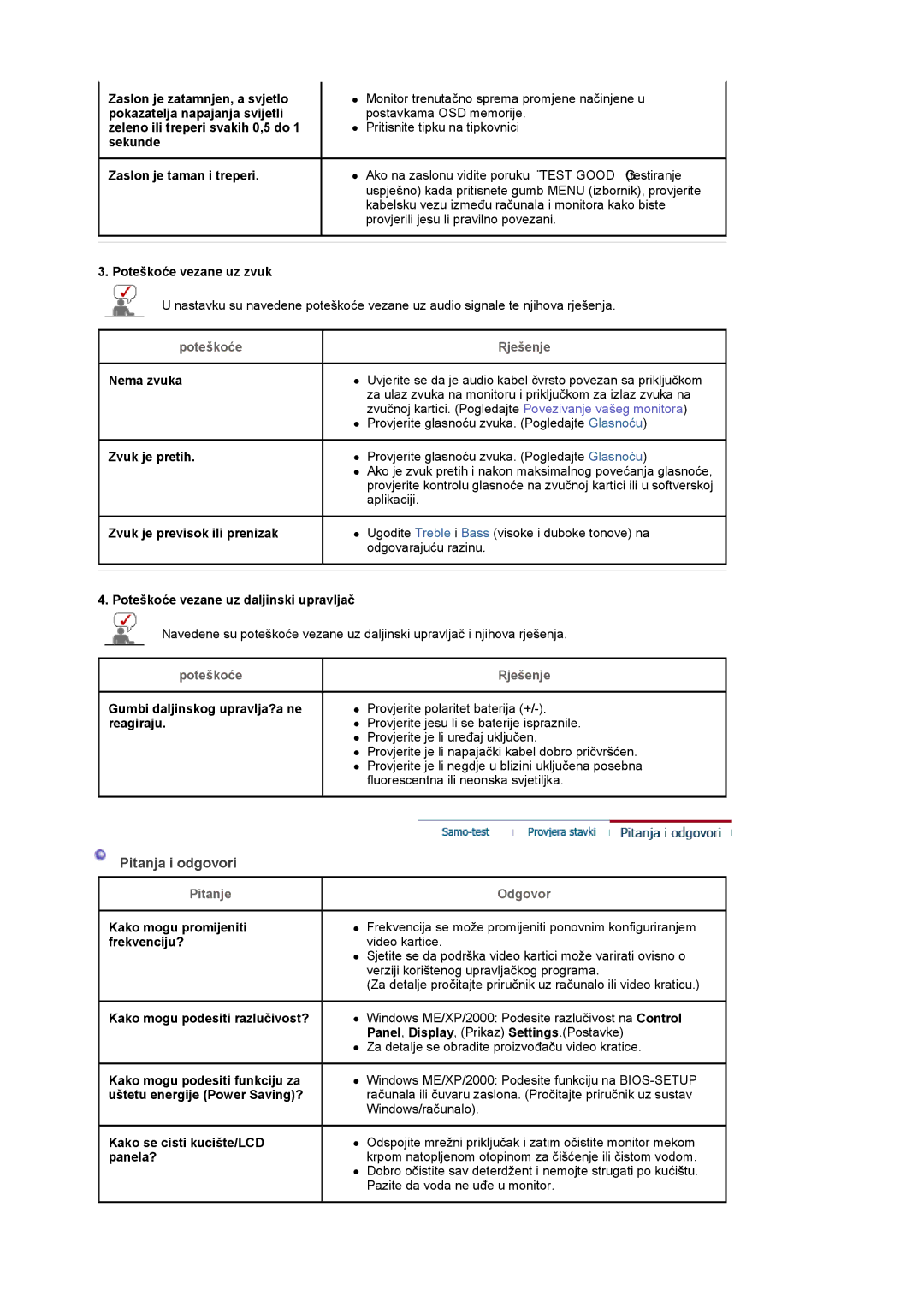 Samsung LS22CRASB/EDC manual Pitanja i odgovori, Poteškoće Rješenje, Pitanje 