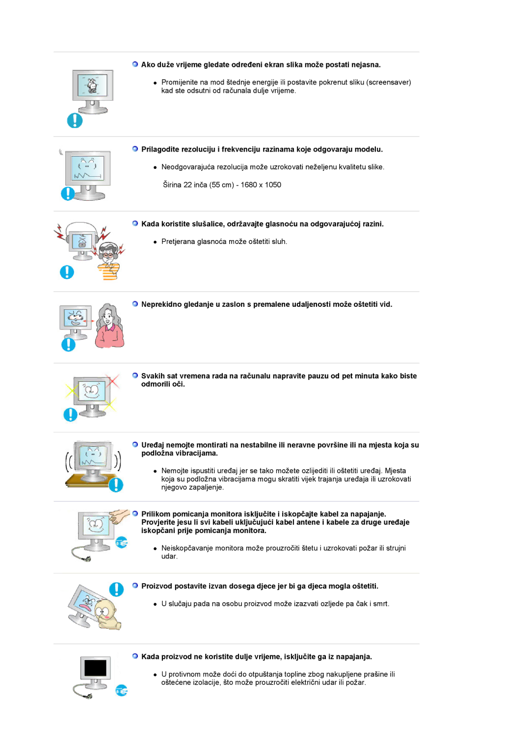 Samsung LS22CRASB/EDC manual Pretjerana glasnoća može oštetiti sluh 