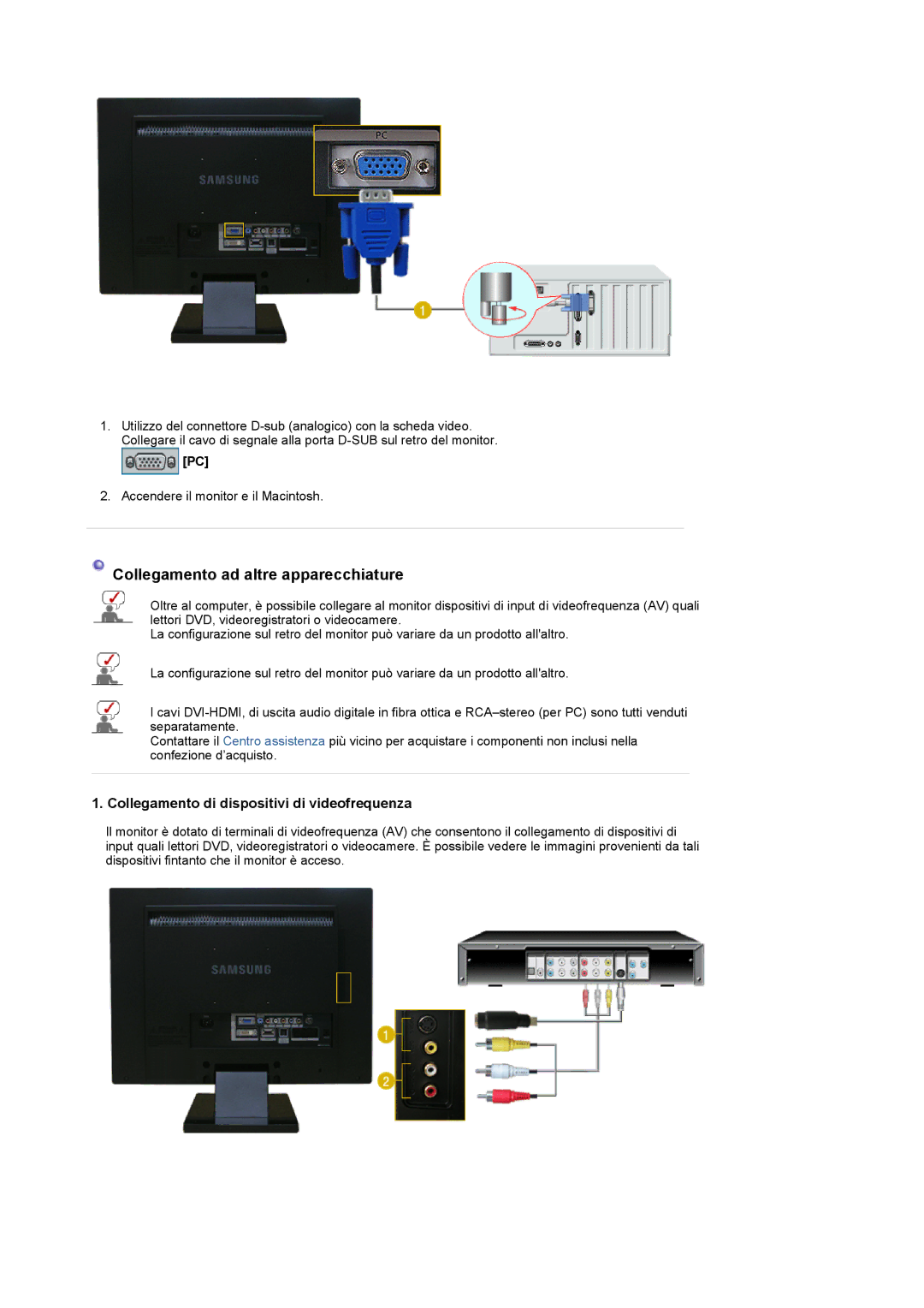 Samsung LS22CRDSF/EDC, LS22CRDSB/EDC Collegamento ad altre apparecchiature, Collegamento di dispositivi di videofrequenza 
