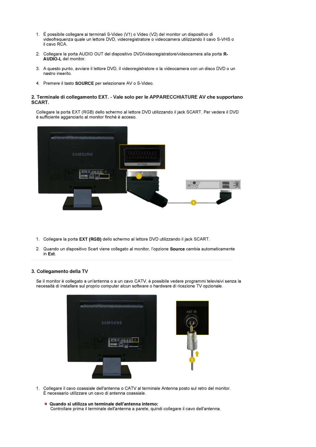 Samsung LS22CRDSB/EDC, LS22CRDSF/EDC manual Collegamento della TV, Quando si utilizza un terminale dellantenna interno 