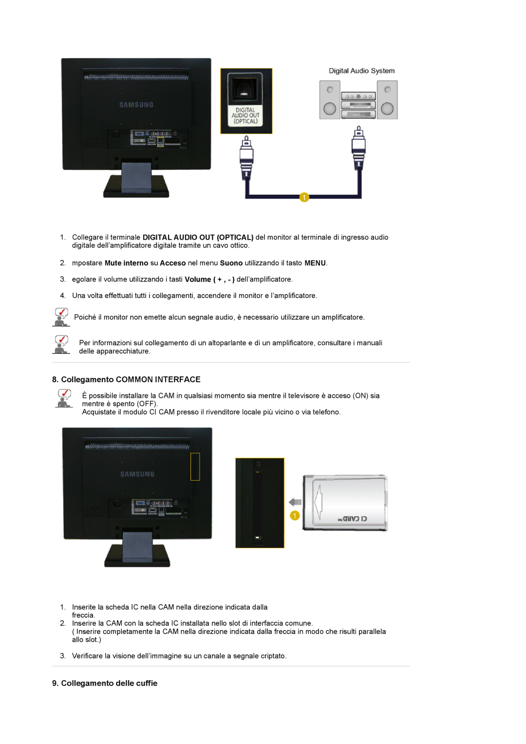 Samsung LS22CRDSF/EDC, LS22CRDSB/EDC manual Collegamento Common Interface, Collegamento delle cuffie 