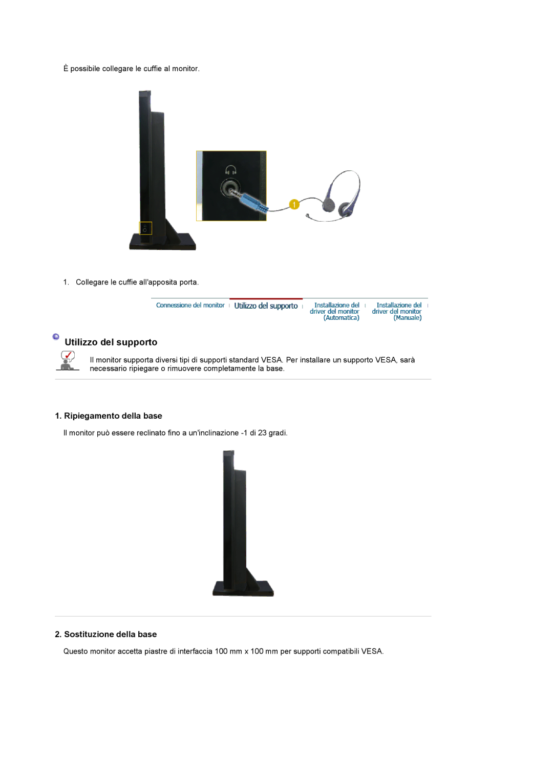 Samsung LS22CRDSB/EDC, LS22CRDSF/EDC manual Ripiegamento della base, Sostituzione della base 