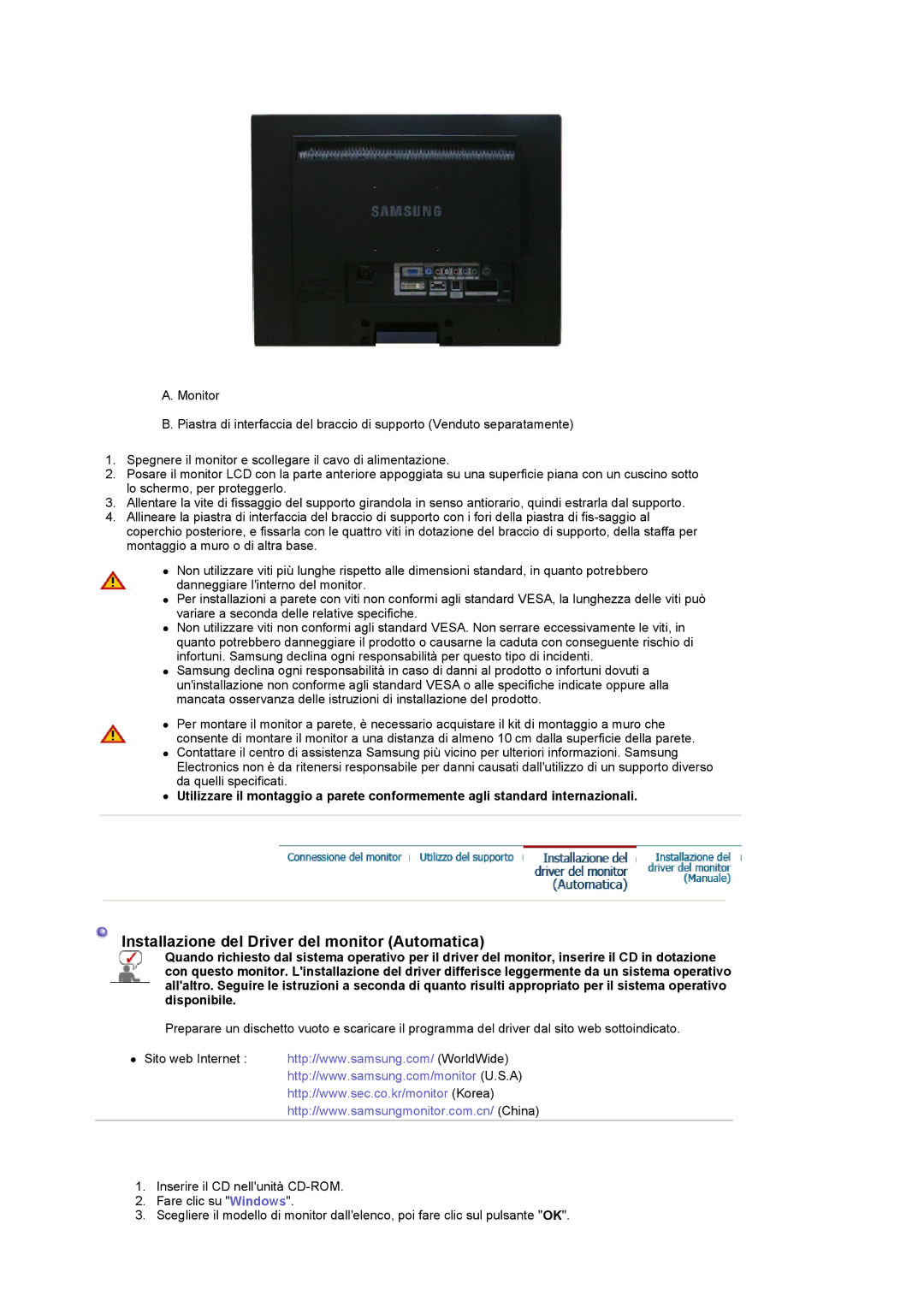 Samsung LS22CRDSF/EDC, LS22CRDSB/EDC manual Installazione del Driver del monitor Automatica 