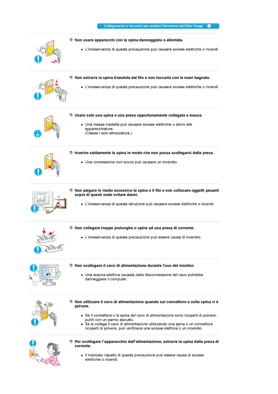 Samsung LS22CRDSB/EDC, LS22CRDSF/EDC manual Non usare apparecchi con la spina danneggiata o allentata 