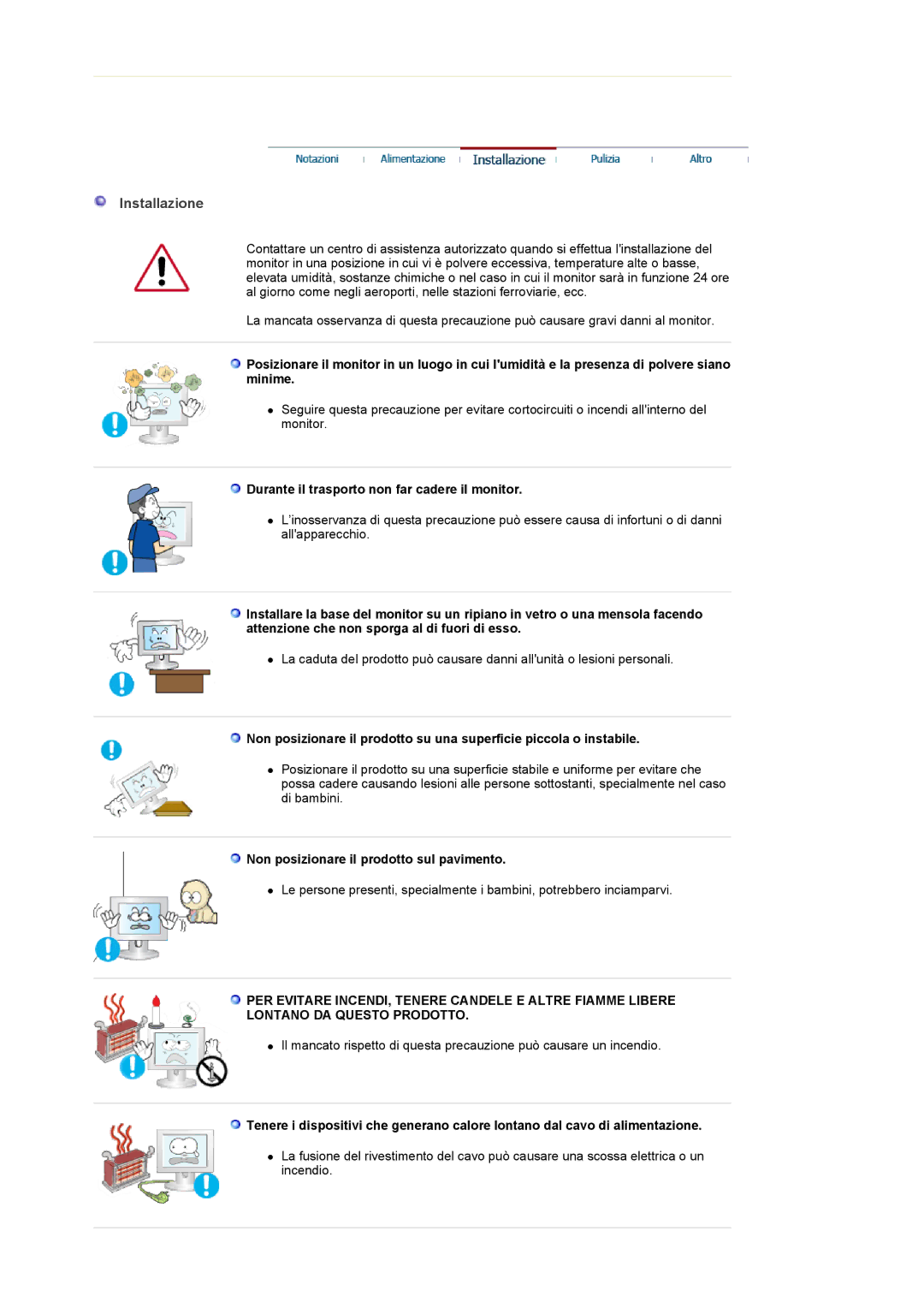 Samsung LS22CRDSF/EDC, LS22CRDSB/EDC manual Installazione, Durante il trasporto non far cadere il monitor 