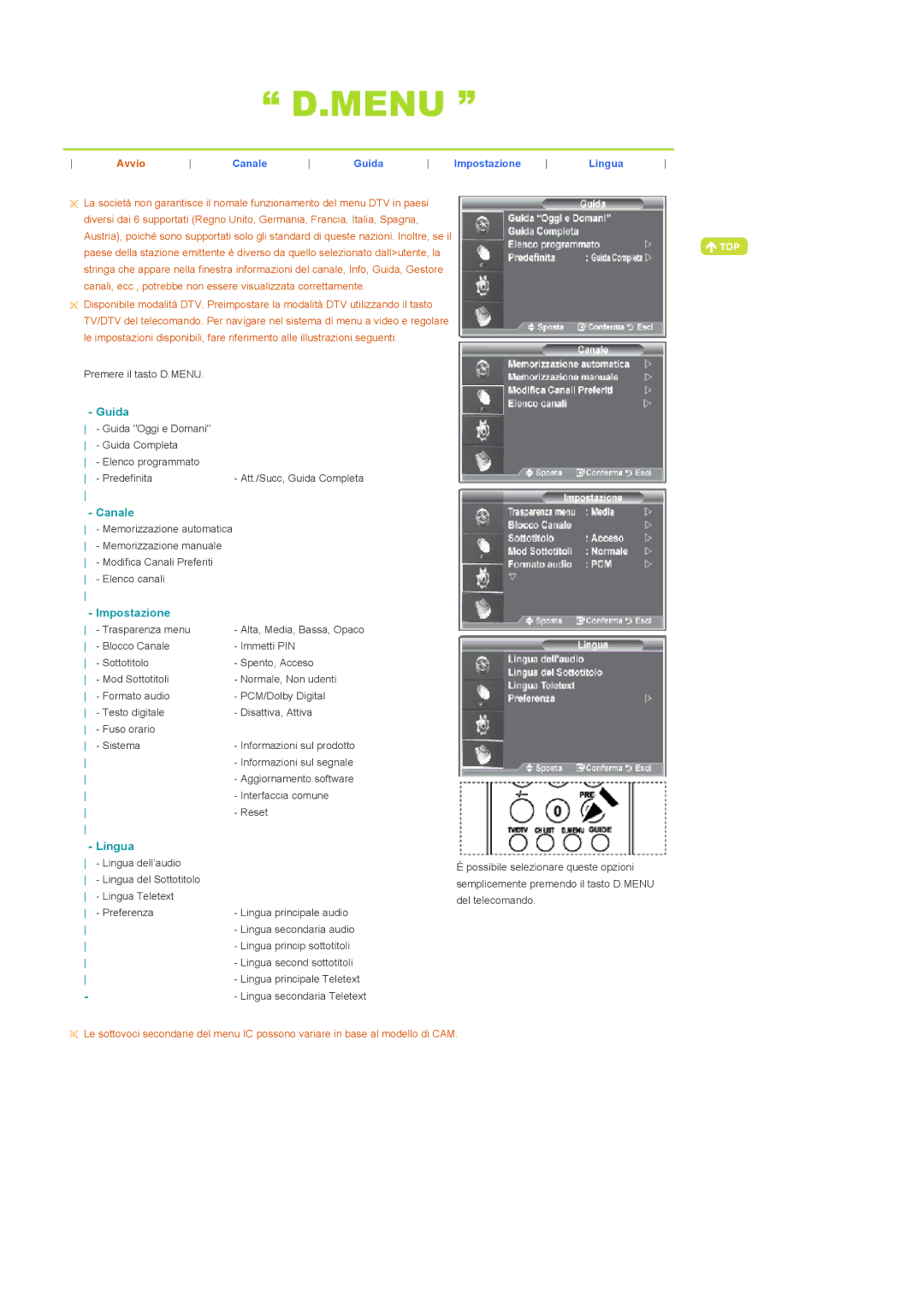 Samsung LS22CRDSF/EDC, LS22CRDSB/EDC manual Guida, Canale, Impostazione, Lingua 