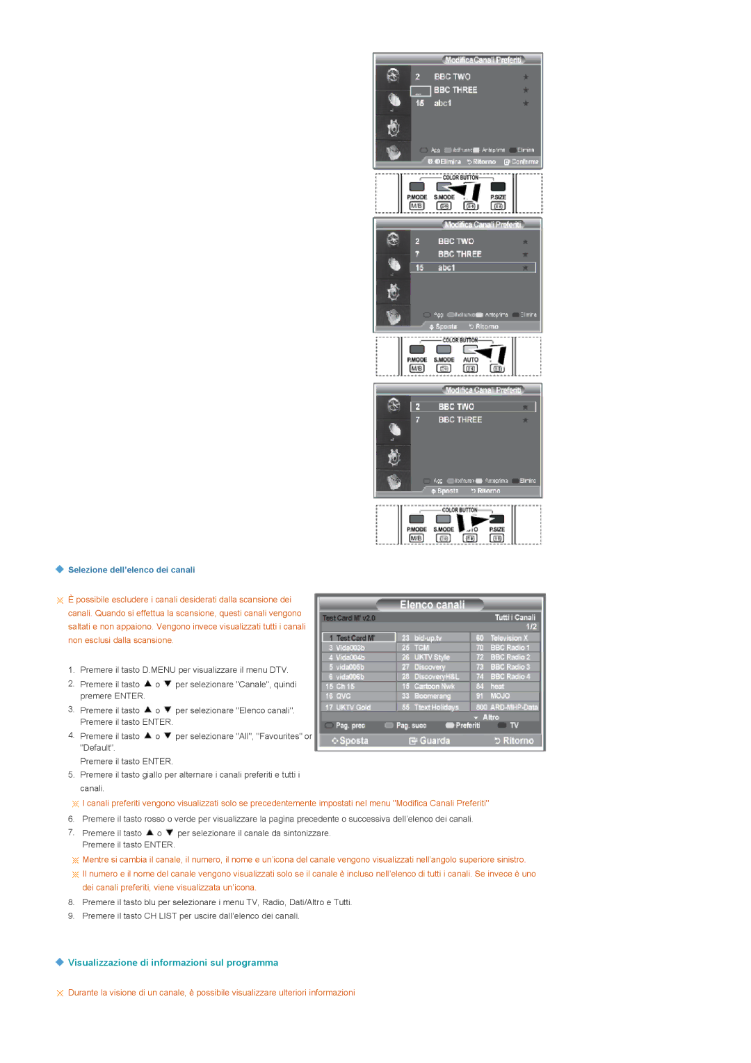 Samsung LS22CRDSB/EDC, LS22CRDSF/EDC manual Visualizzazione di informazioni sul programma, Selezione dell’elenco dei canali 