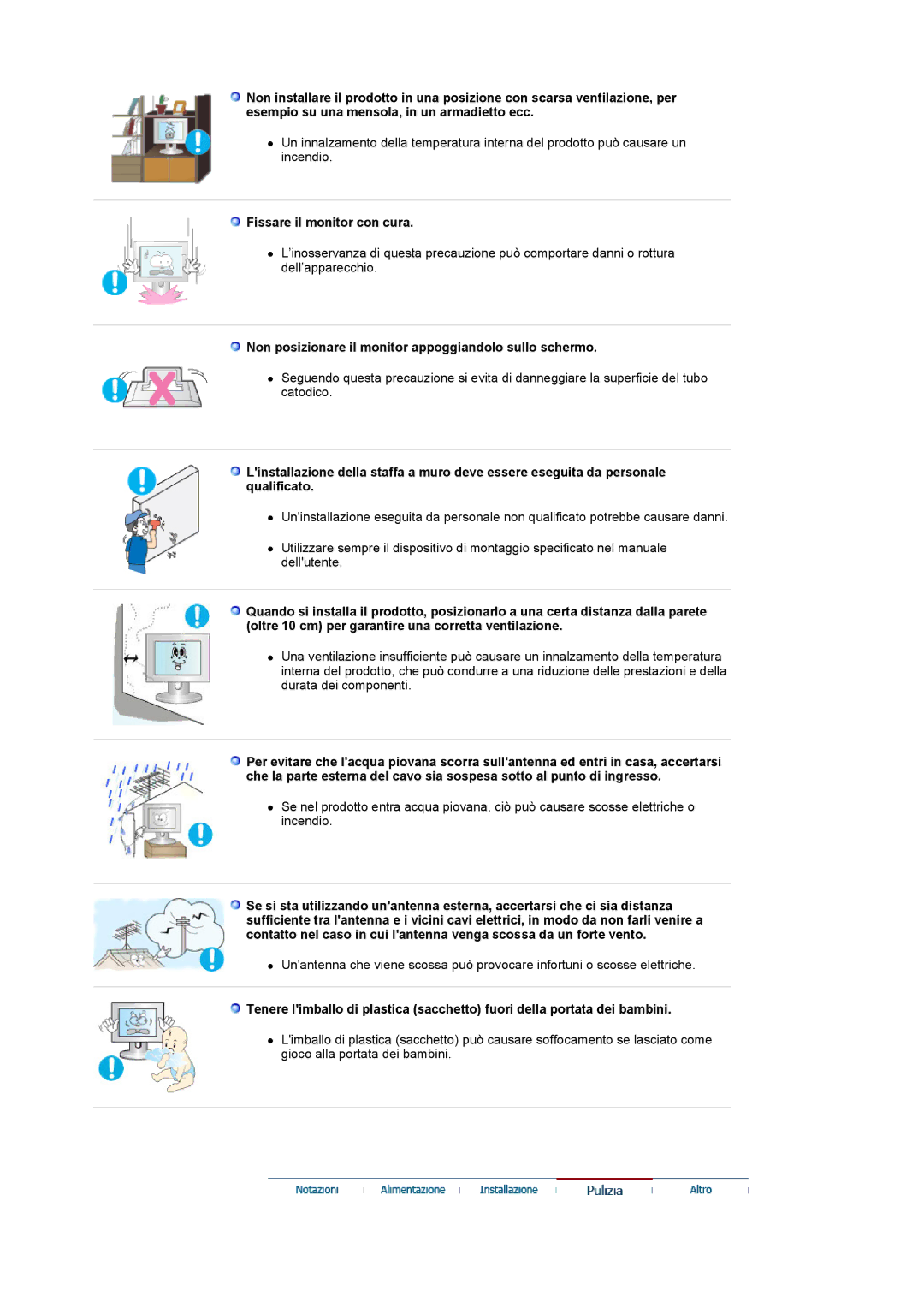 Samsung LS22CRDSB/EDC, LS22CRDSF/EDC Fissare il monitor con cura, Non posizionare il monitor appoggiandolo sullo schermo 