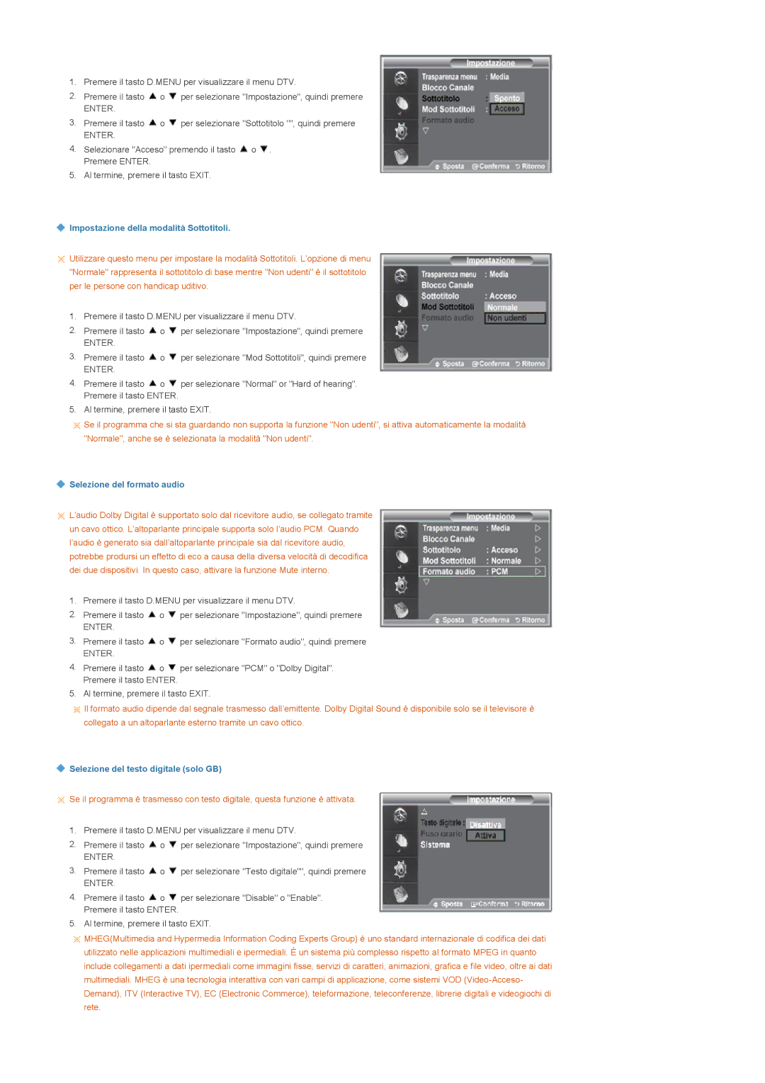 Samsung LS22CRDSB/EDC, LS22CRDSF/EDC manual Impostazione della modalità Sottotitoli 