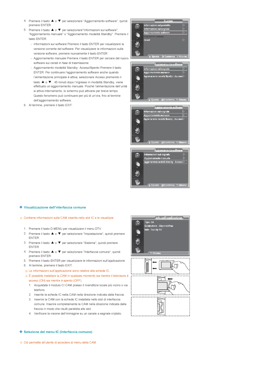 Samsung LS22CRDSB/EDC, LS22CRDSF/EDC Visualizzazione dell’interfaccia comune, Selezione del menu IC Interfaccia comune 