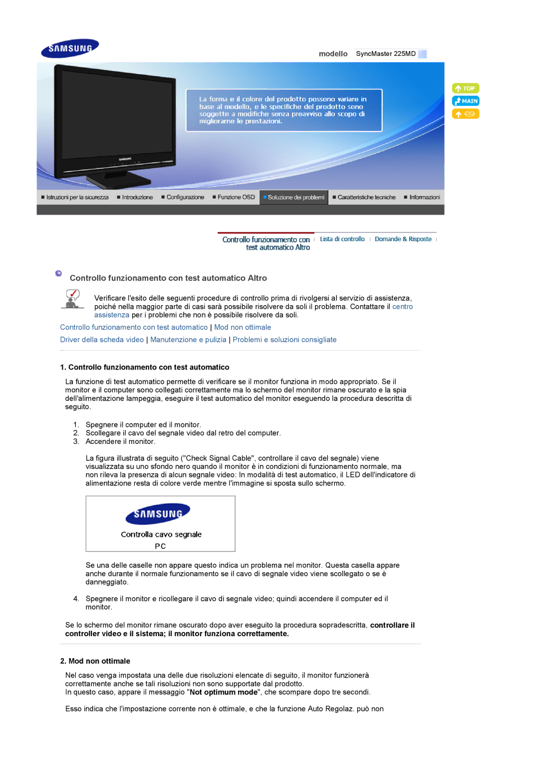 Samsung LS22CRDSF/EDC, LS22CRDSB/EDC manual Controllo funzionamento con test automatico Altro 