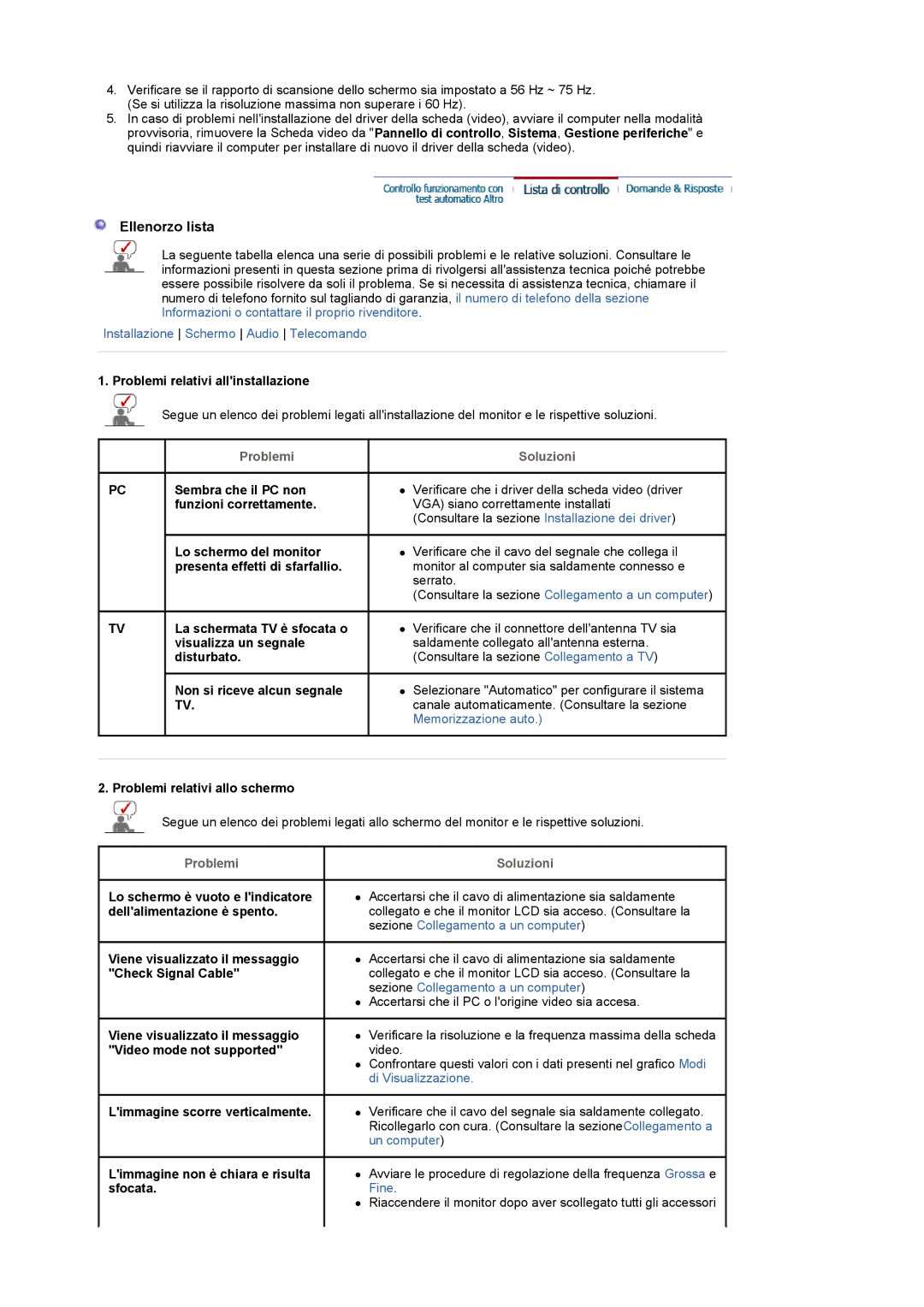 Samsung LS22CRDSF/EDC, LS22CRDSB/EDC manual Ellenorzo lista, Problemi Soluzioni 