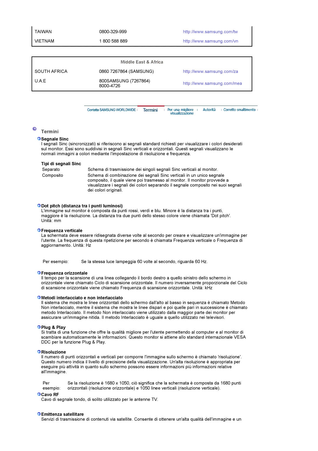 Samsung LS22CRDSB/EDC, LS22CRDSF/EDC manual Termini, Middle East & Africa 