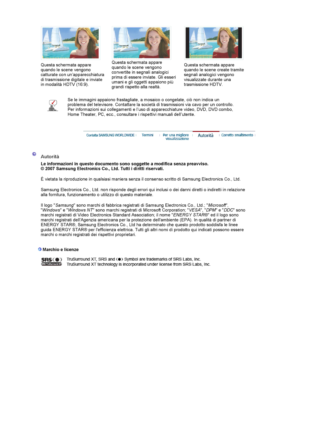 Samsung LS22CRDSF/EDC, LS22CRDSB/EDC manual Autorità, Marchio e licenze 