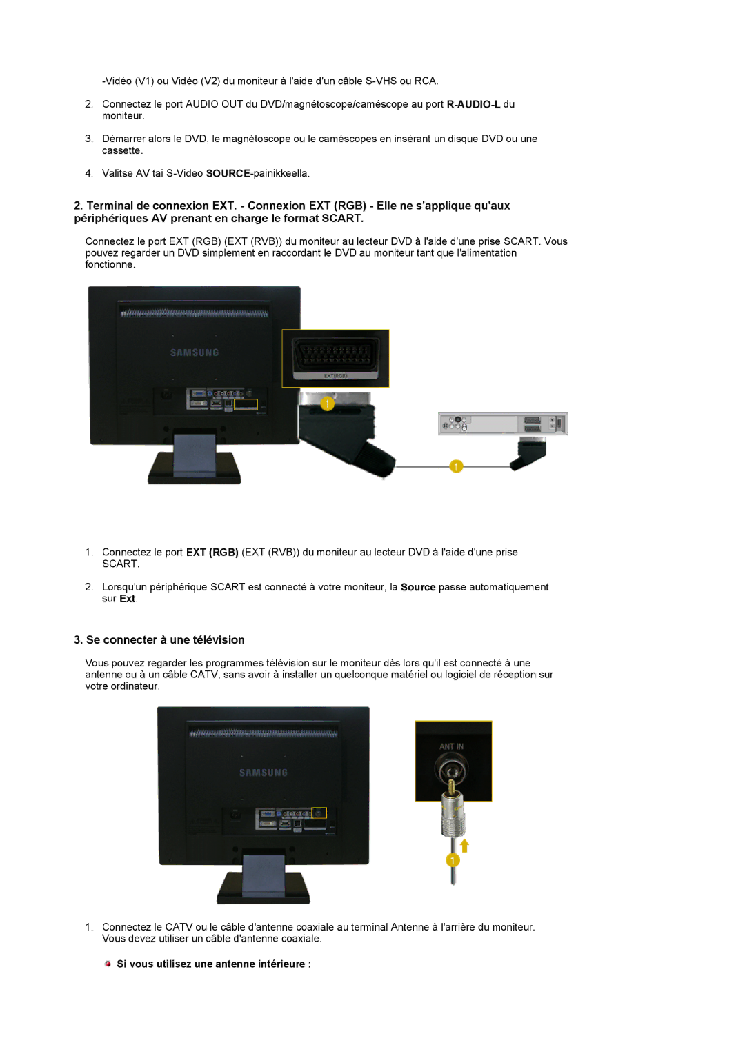 Samsung LS22CRDSF/EDC manual Se connecter à une télévision, Si vous utilisez une antenne intérieure 