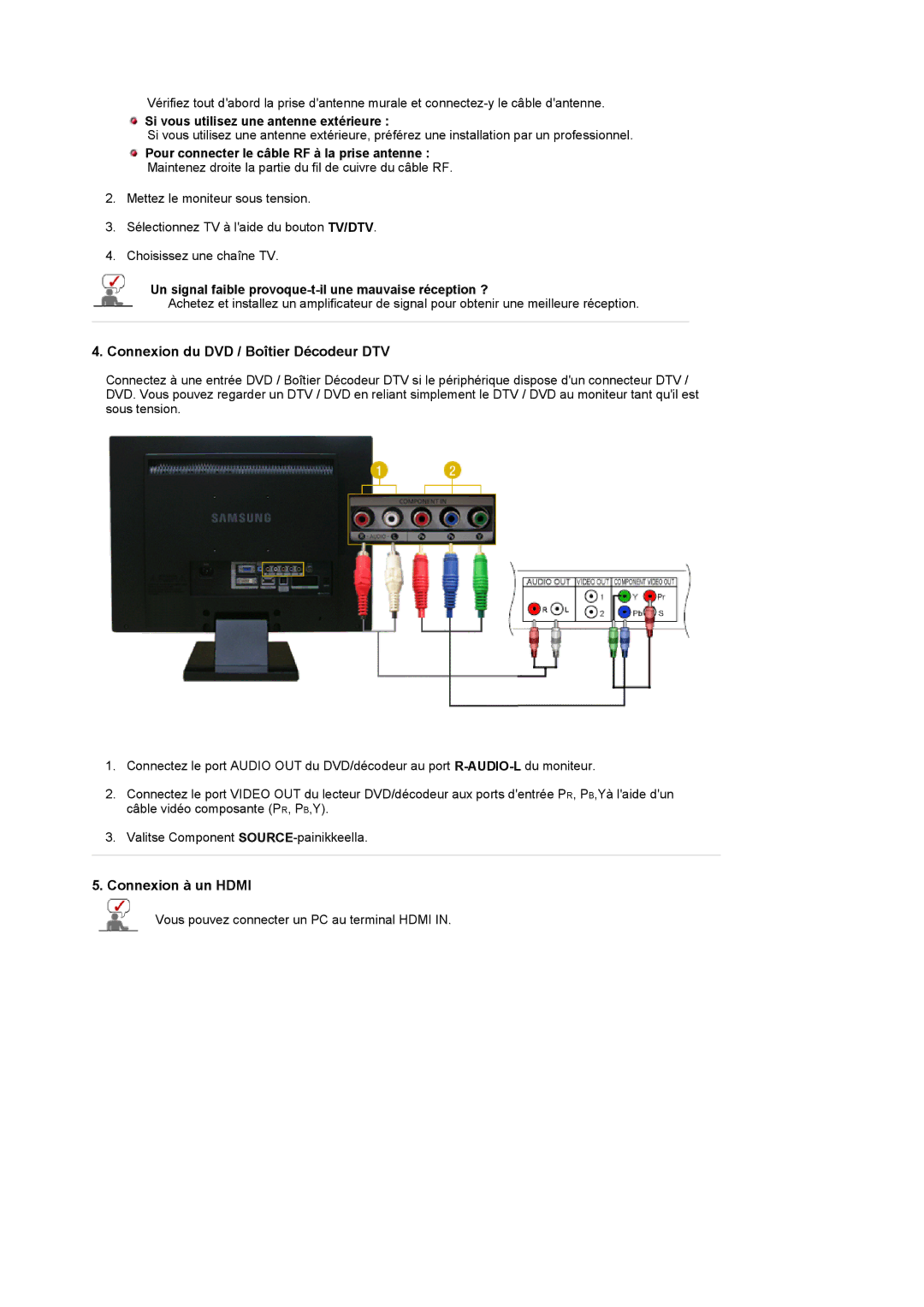 Samsung LS22CRDSF/EDC manual Connexion du DVD / Boîtier Décodeur DTV, Connexion à un Hdmi 