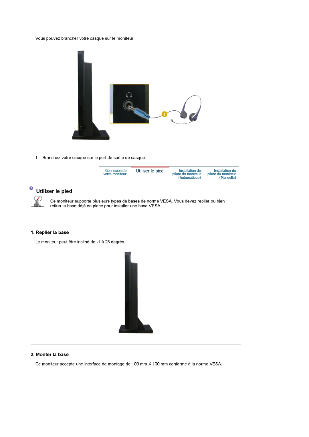 Samsung LS22CRDSF/EDC manual Replier la base, Monter la base 