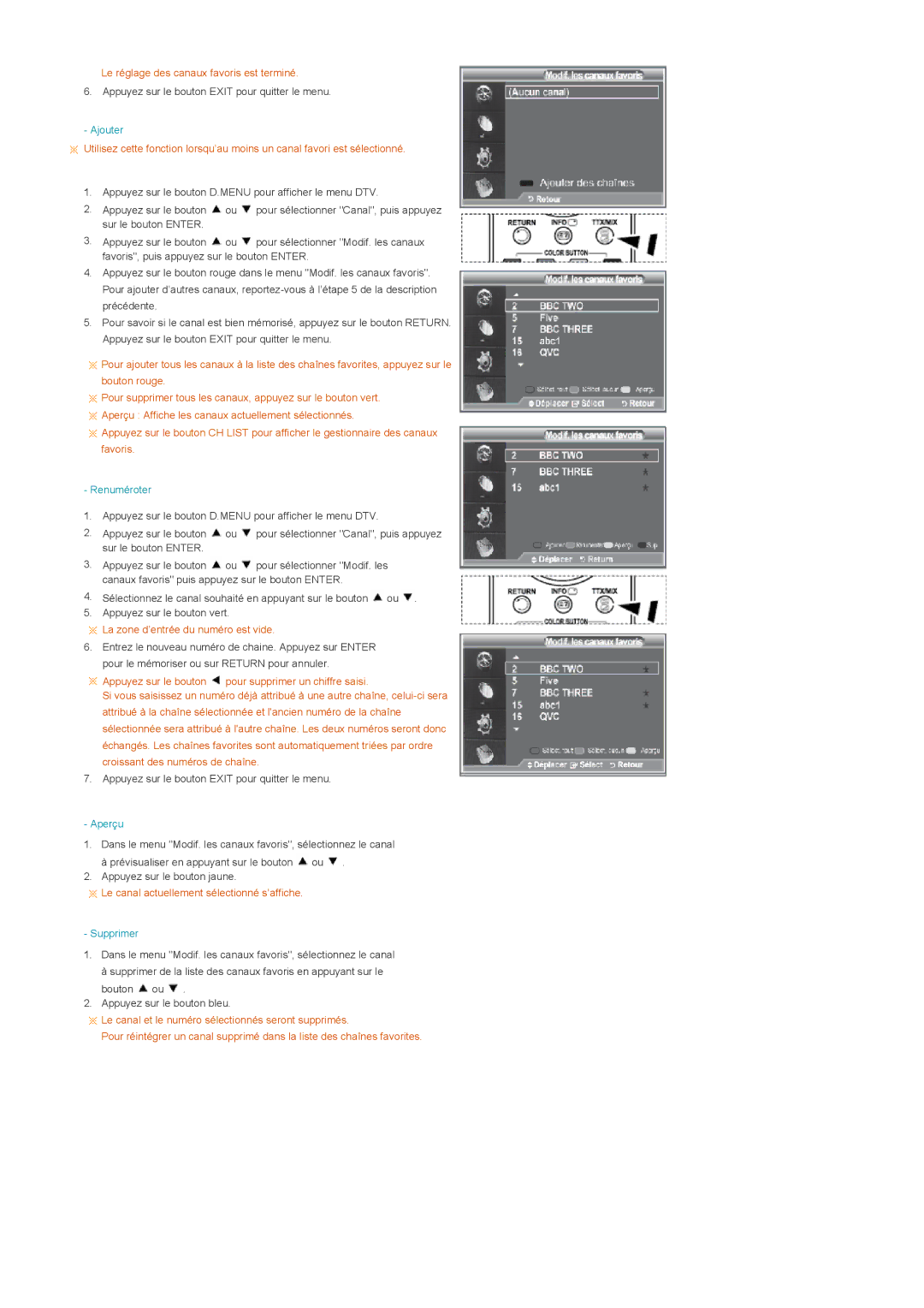 Samsung LS22CRDSF/EDC manual Le réglage des canaux favoris est terminé 