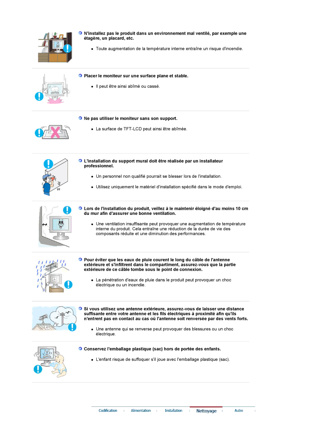 Samsung LS22CRDSF/EDC Placer le moniteur sur une surface plane et stable, Ne pas utiliser le moniteur sans son support 