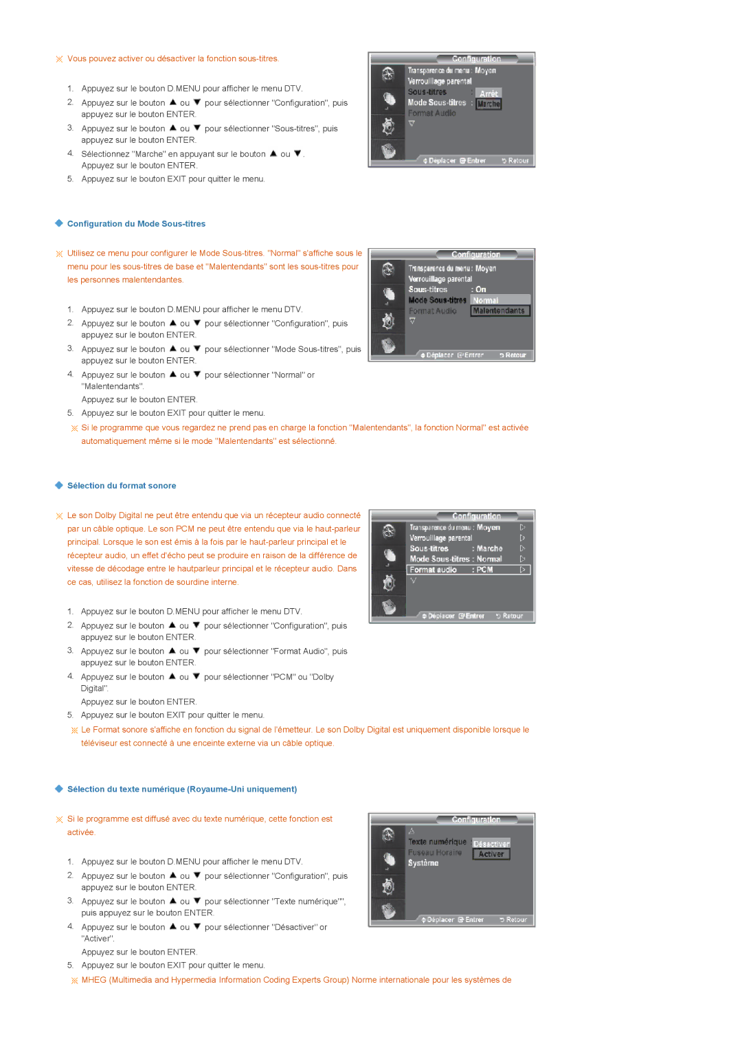 Samsung LS22CRDSF/EDC manual Configuration du Mode Sous-titres 