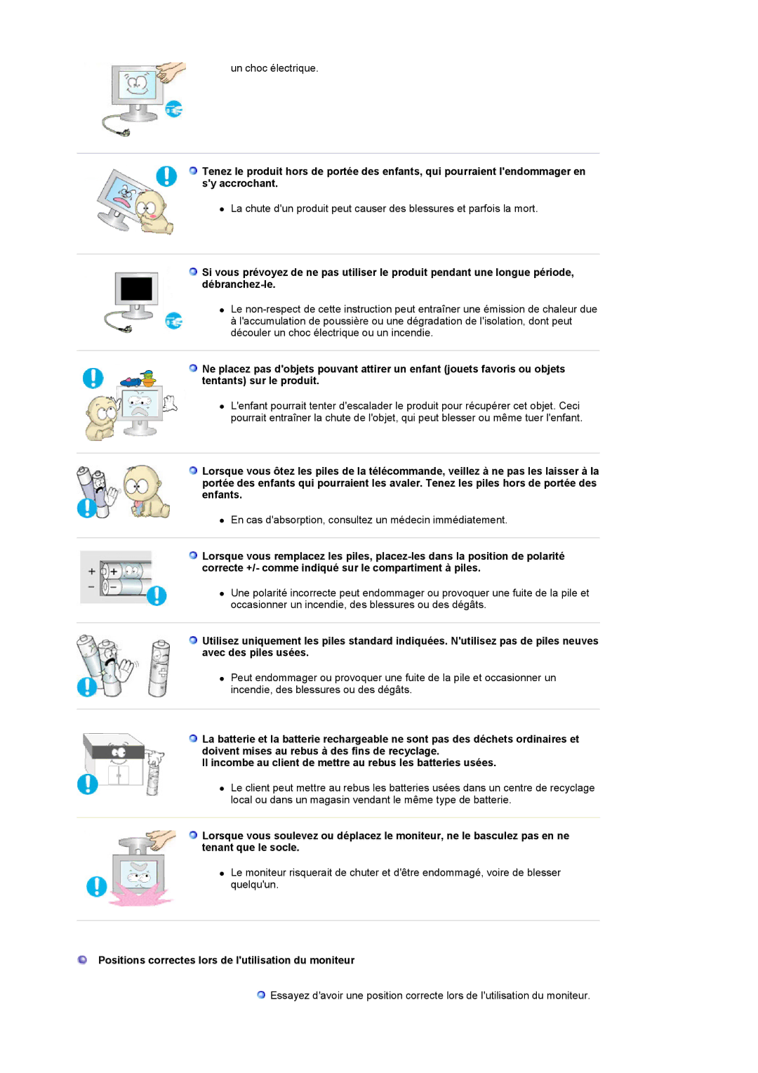 Samsung LS22CRDSF/EDC manual Positions correctes lors de lutilisation du moniteur 