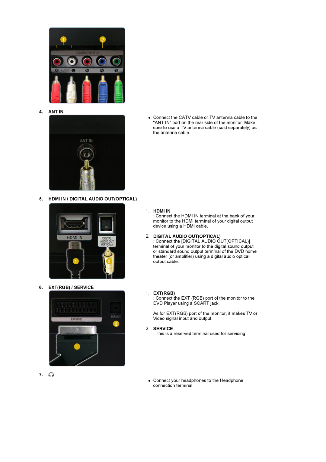 Samsung LS22CRDSF/EDC manual Ant, Hdmi in / Digital Audio Outoptical, Extrgb / Service 