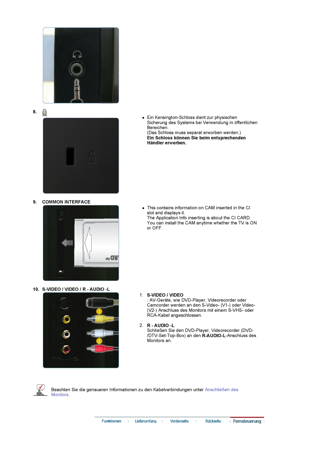 Samsung LS22CRDSF/EDC manual Ein Schloss können Sie beim entsprechenden Händler erwerben, Common Interface, Audio -L 