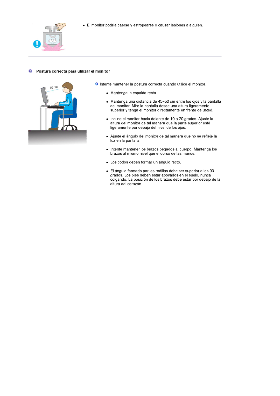 Samsung LS22CRDSF/EDC manual Postura correcta para utilizar el monitor 