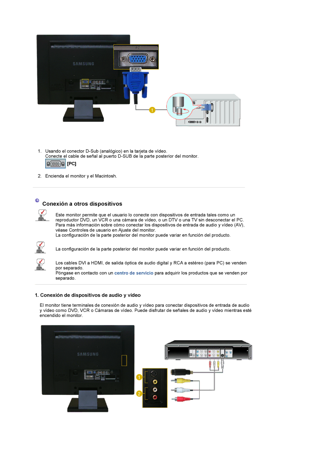 Samsung LS22CRDSF/EDC manual Conexión a otros dispositivos, Conexión de dispositivos de audio y vídeo 