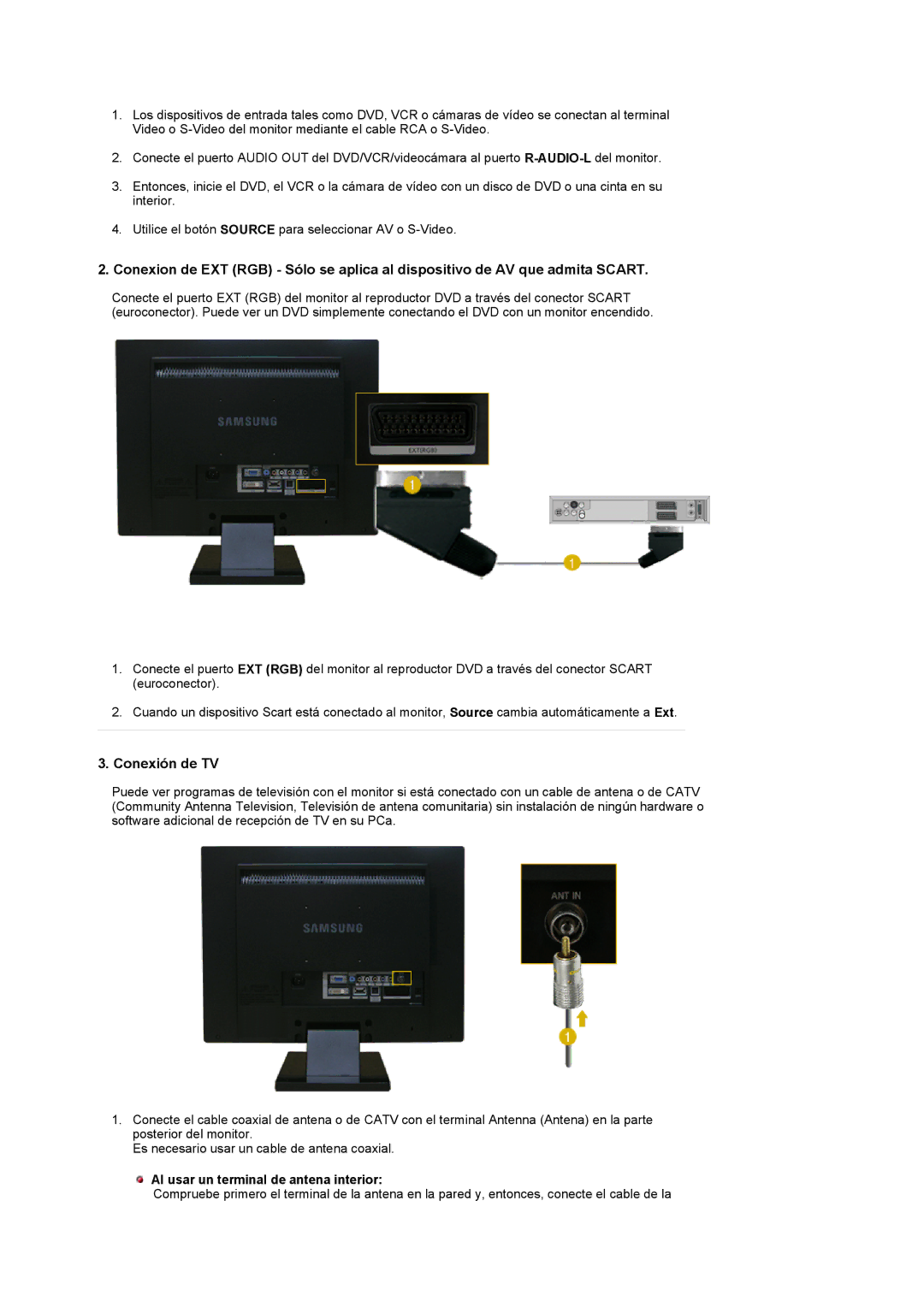 Samsung LS22CRDSF/EDC manual Conexión de TV, Al usar un terminal de antena interior 