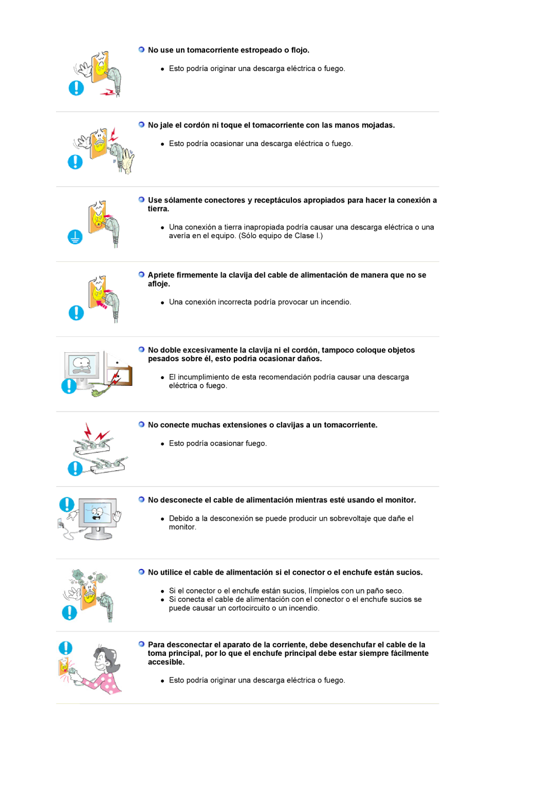 Samsung LS22CRDSF/EDC manual No use un tomacorriente estropeado o flojo 