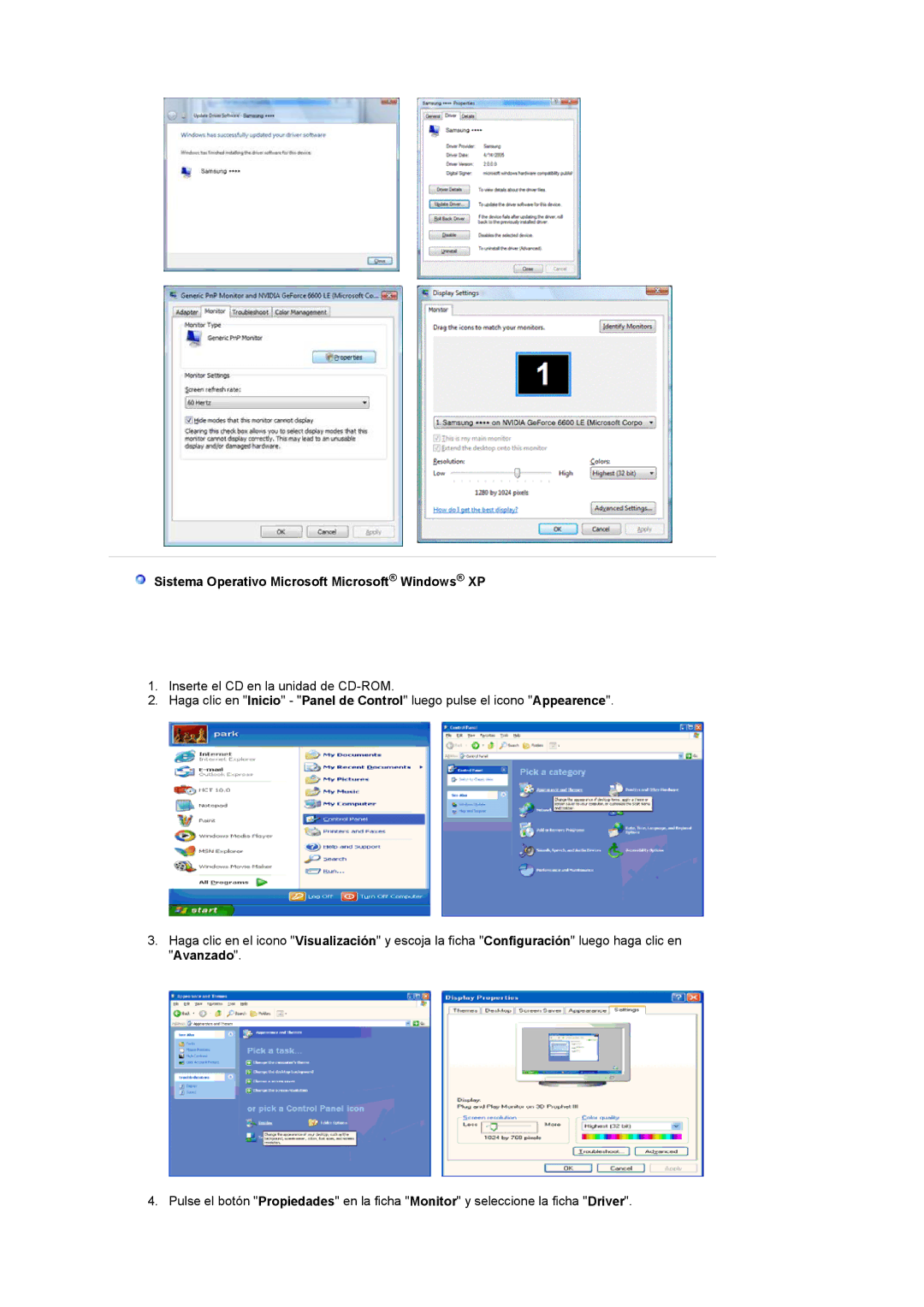 Samsung LS22CRDSF/EDC manual Sistema Operativo Microsoft Microsoft Windows XP 