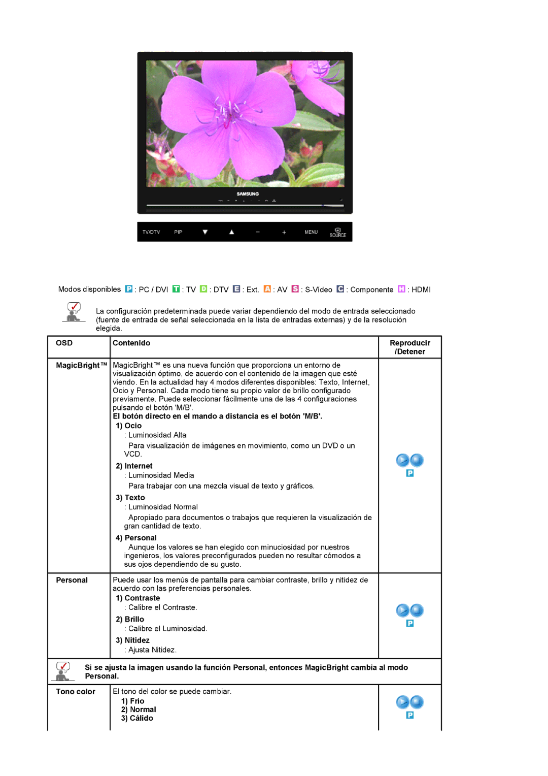 Samsung LS22CRDSF/EDC manual Internet, Texto, Personal, Contraste, Brillo, Nitidez, Frío Normal Cálido 