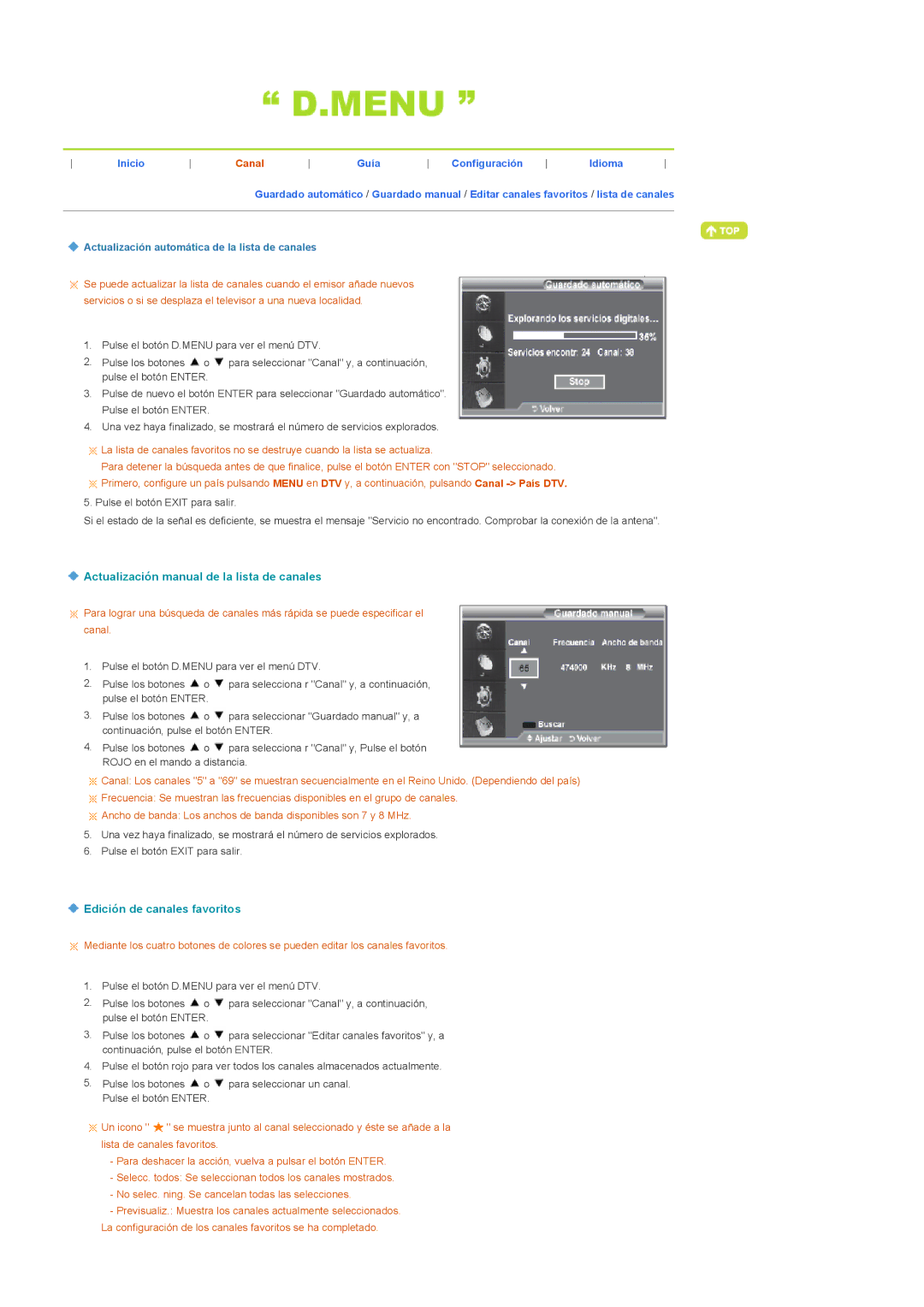 Samsung LS22CRDSF/EDC Actualización manual de la lista de canales, Edición de canales favoritos 