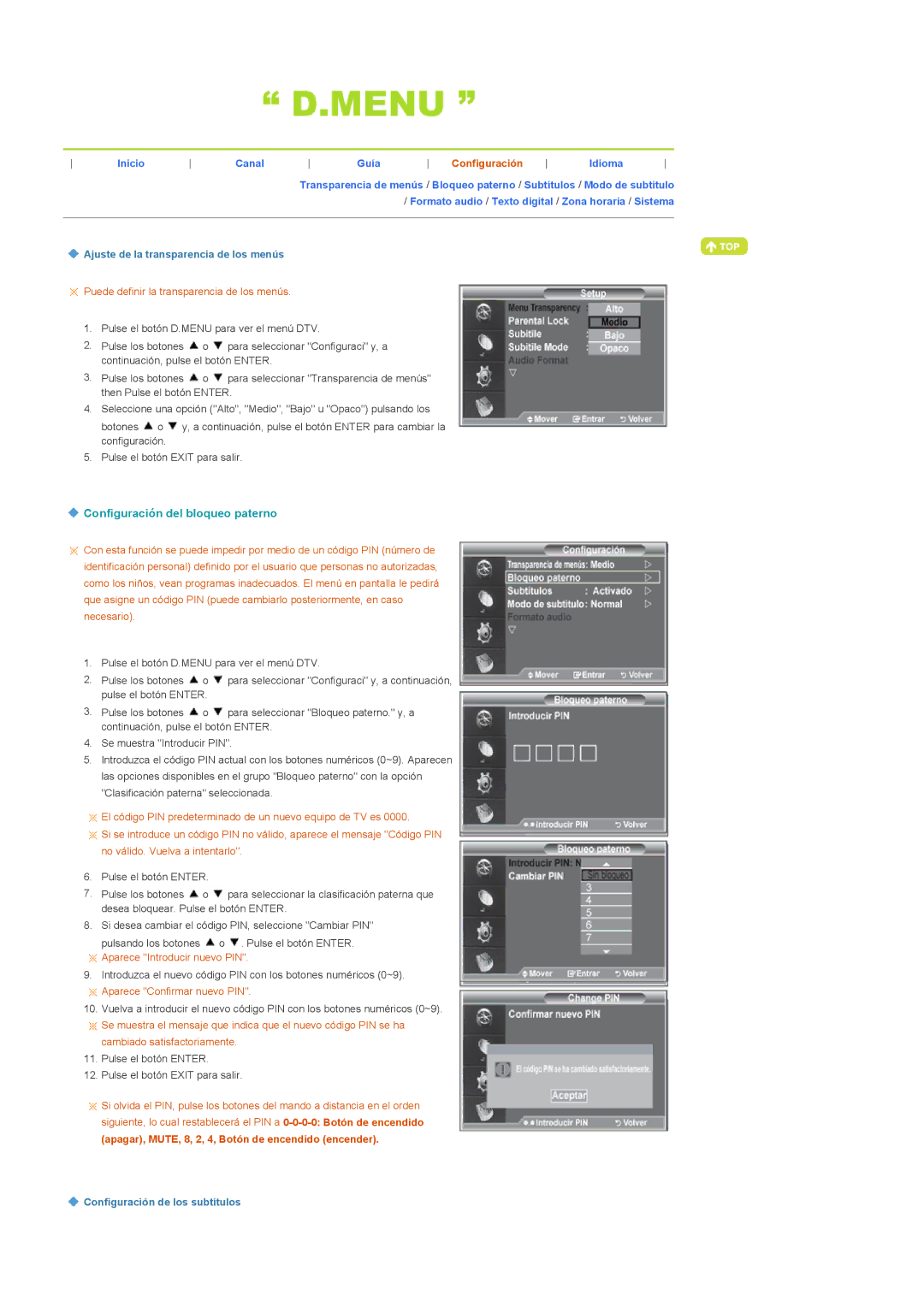 Samsung LS22CRDSF/EDC manual Configuración del bloqueo paterno 