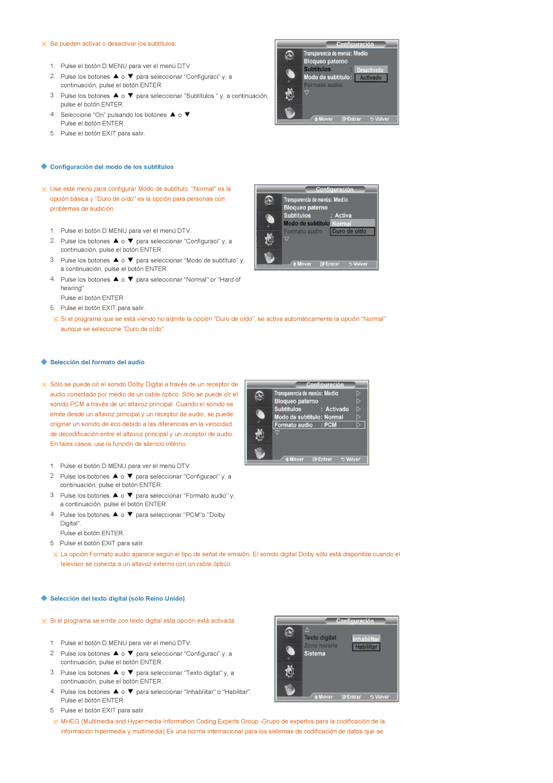 Samsung LS22CRDSF/EDC manual Configuración del modo de los subtítulos 