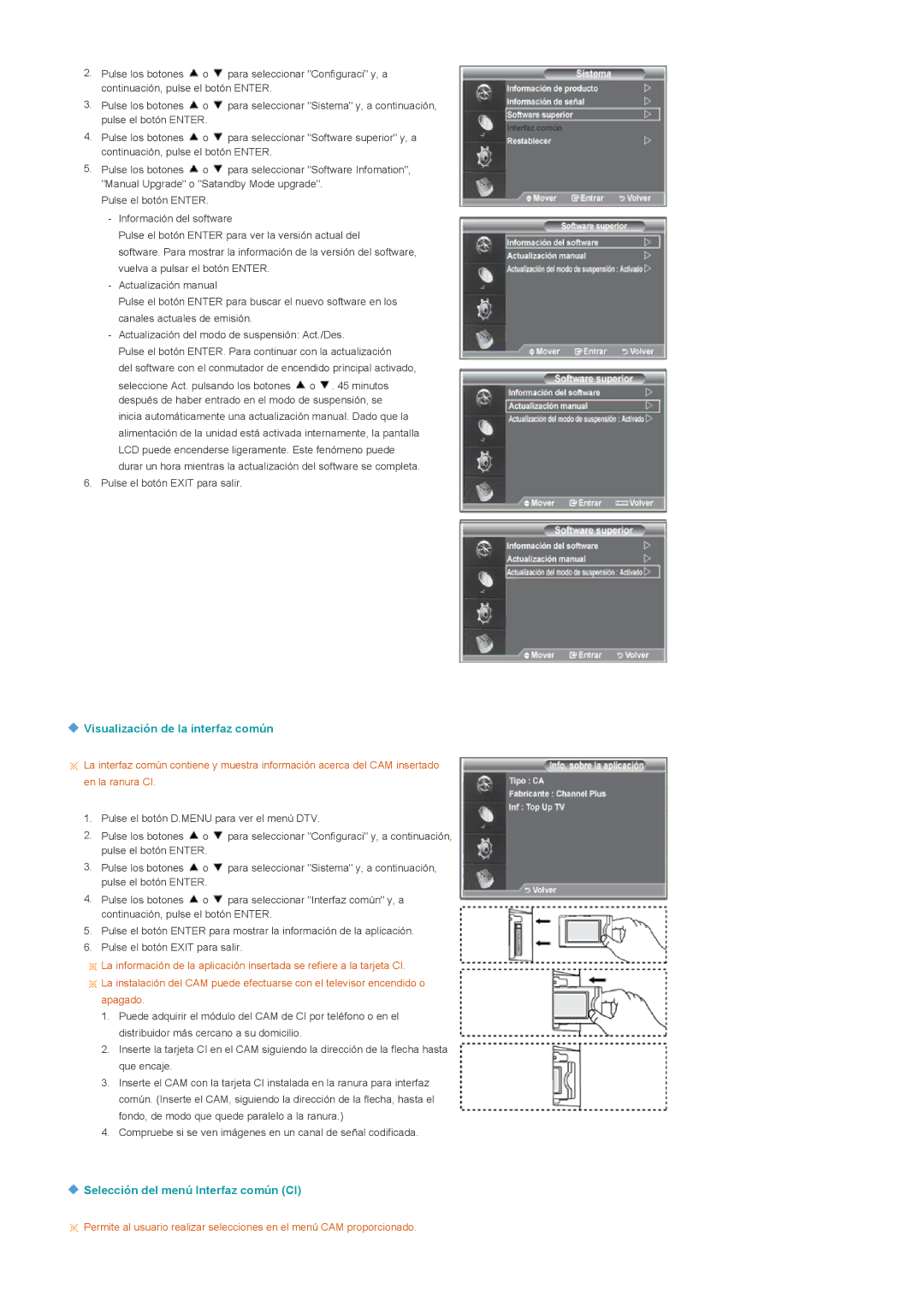 Samsung LS22CRDSF/EDC manual Visualización de la interfaz común, Selección del menú Interfaz común CI 