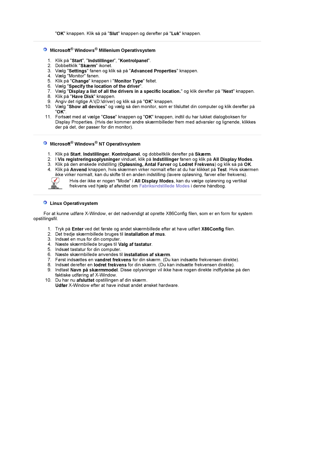 Samsung LS22CRDSF/EDC manual Microsoft Windows NT Operativsystem, Linux Operativsystem 