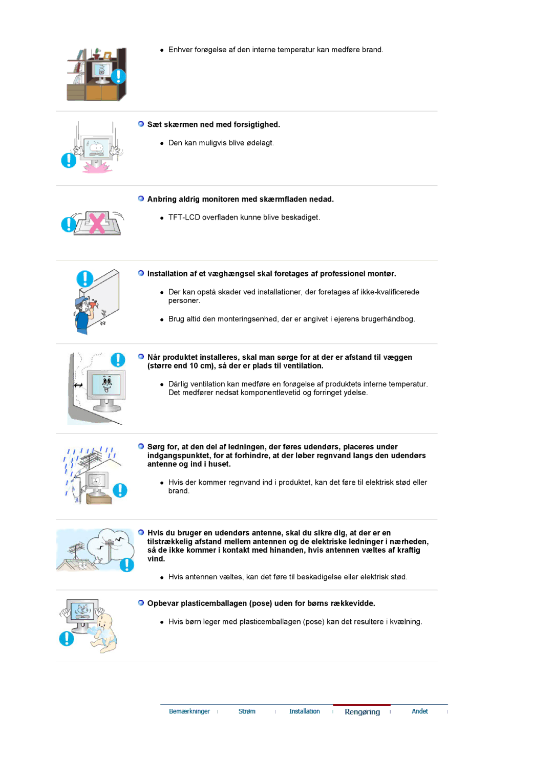 Samsung LS22CRDSF/EDC manual Sæt skærmen ned med forsigtighed, Anbring aldrig monitoren med skærmfladen nedad 